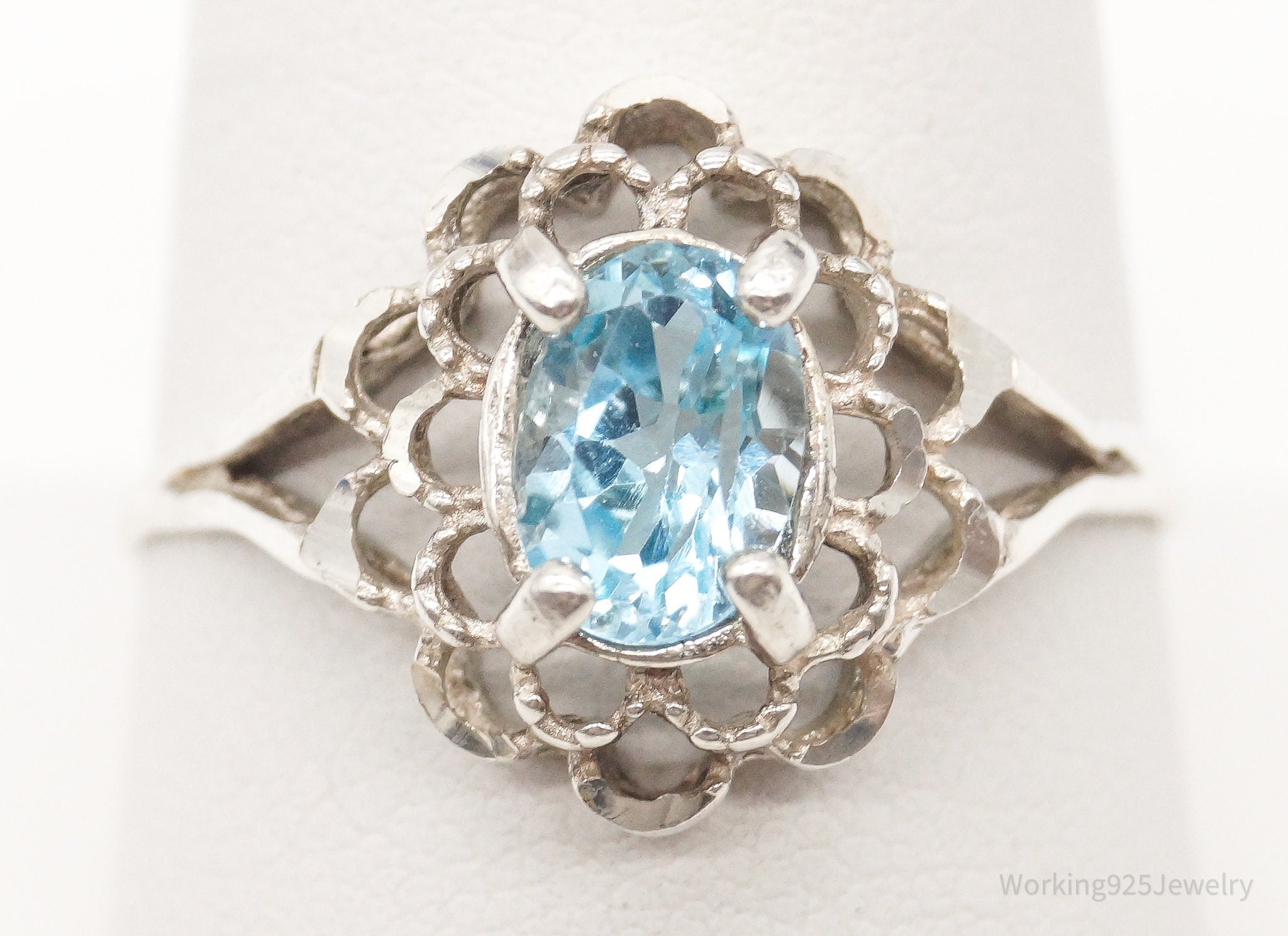 Vintage Blue Topaz Sterling Silver Ring - Size 9.5