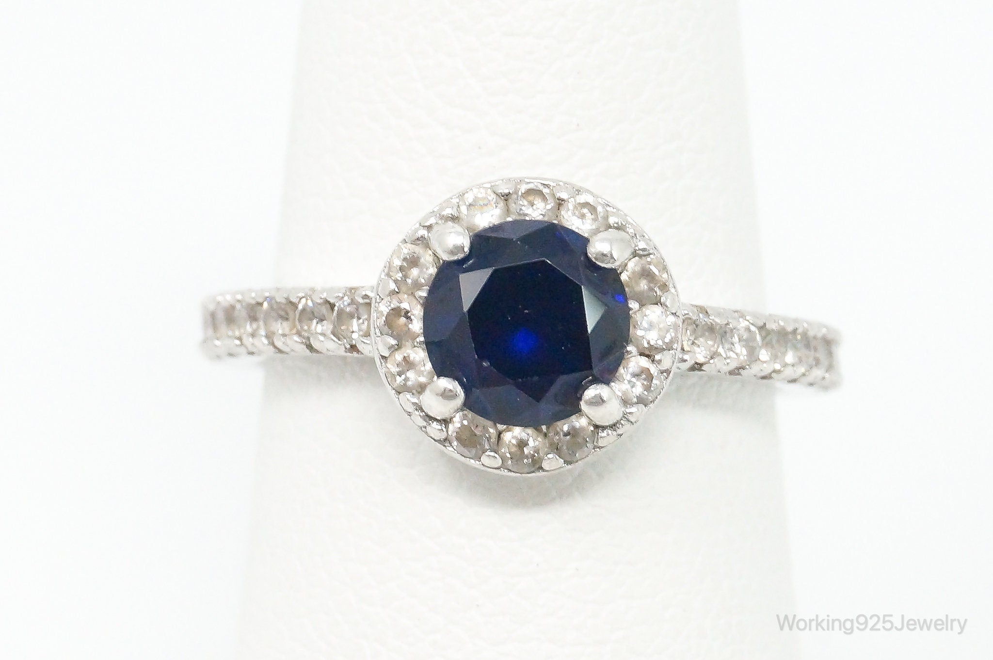 Vintage Lab Sapphire Cubic Zirconia Sterling Silver Ring - Size 6