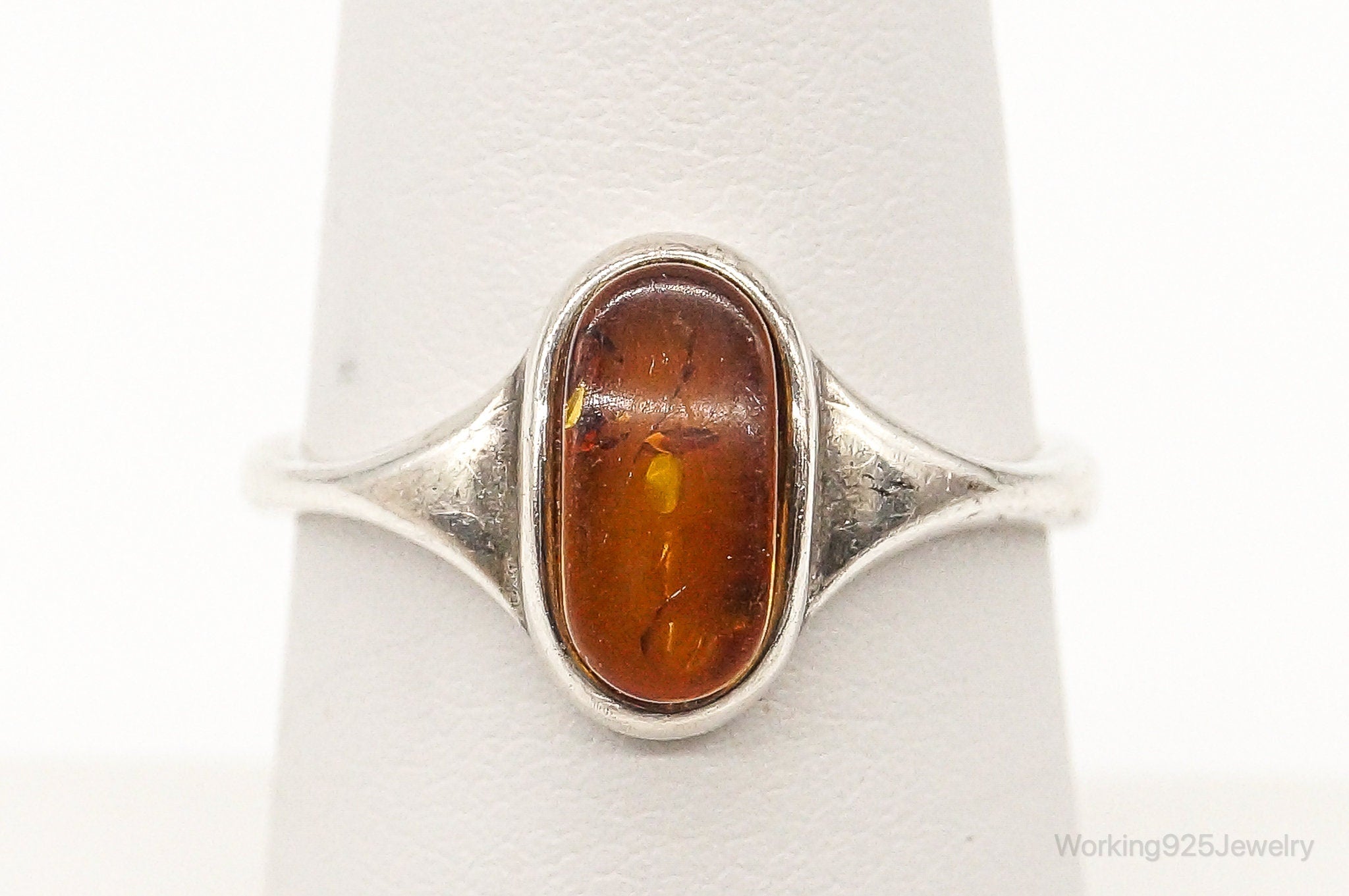 Vintage Baltic Amber Sterling Silver Ring - Size 7