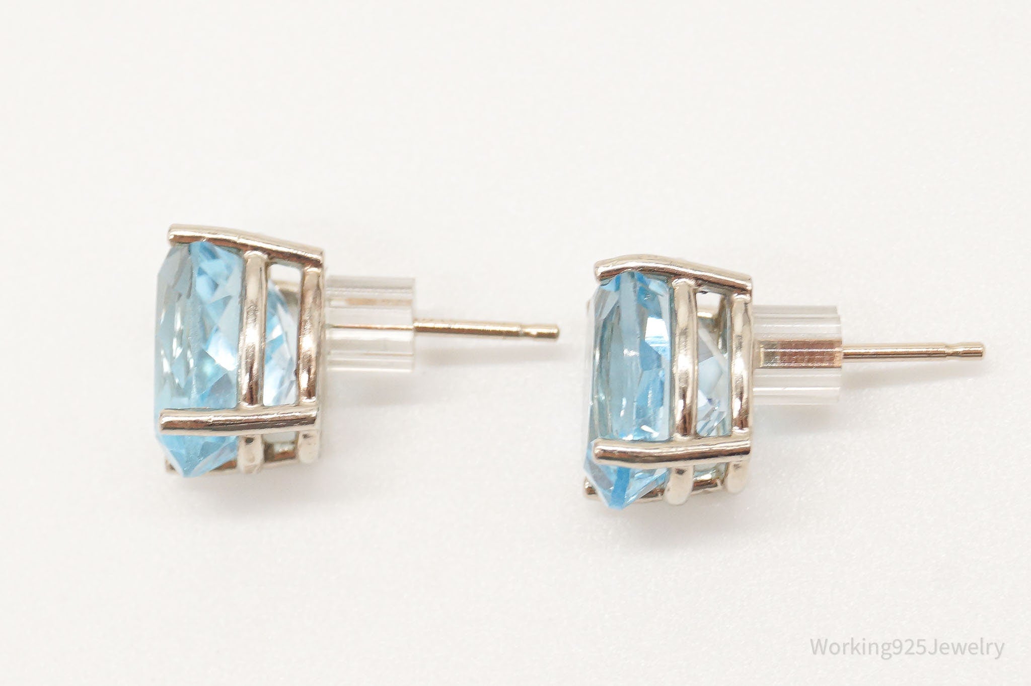 Oval Blue Topaz 14K White Gold Stud Earrings