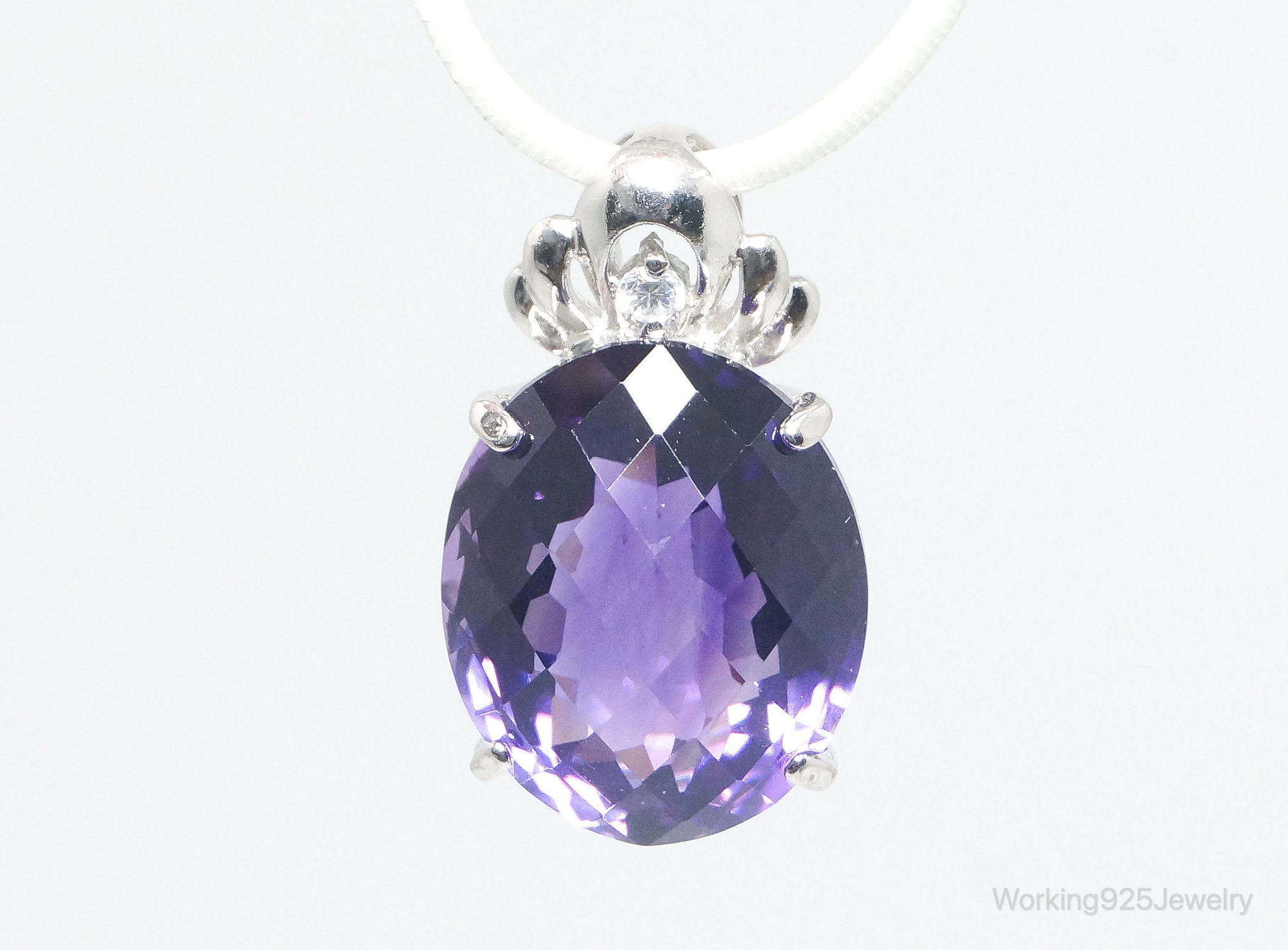 Vintage Amethyst Cubic Zirconia Sterling Silver Necklace Pendant