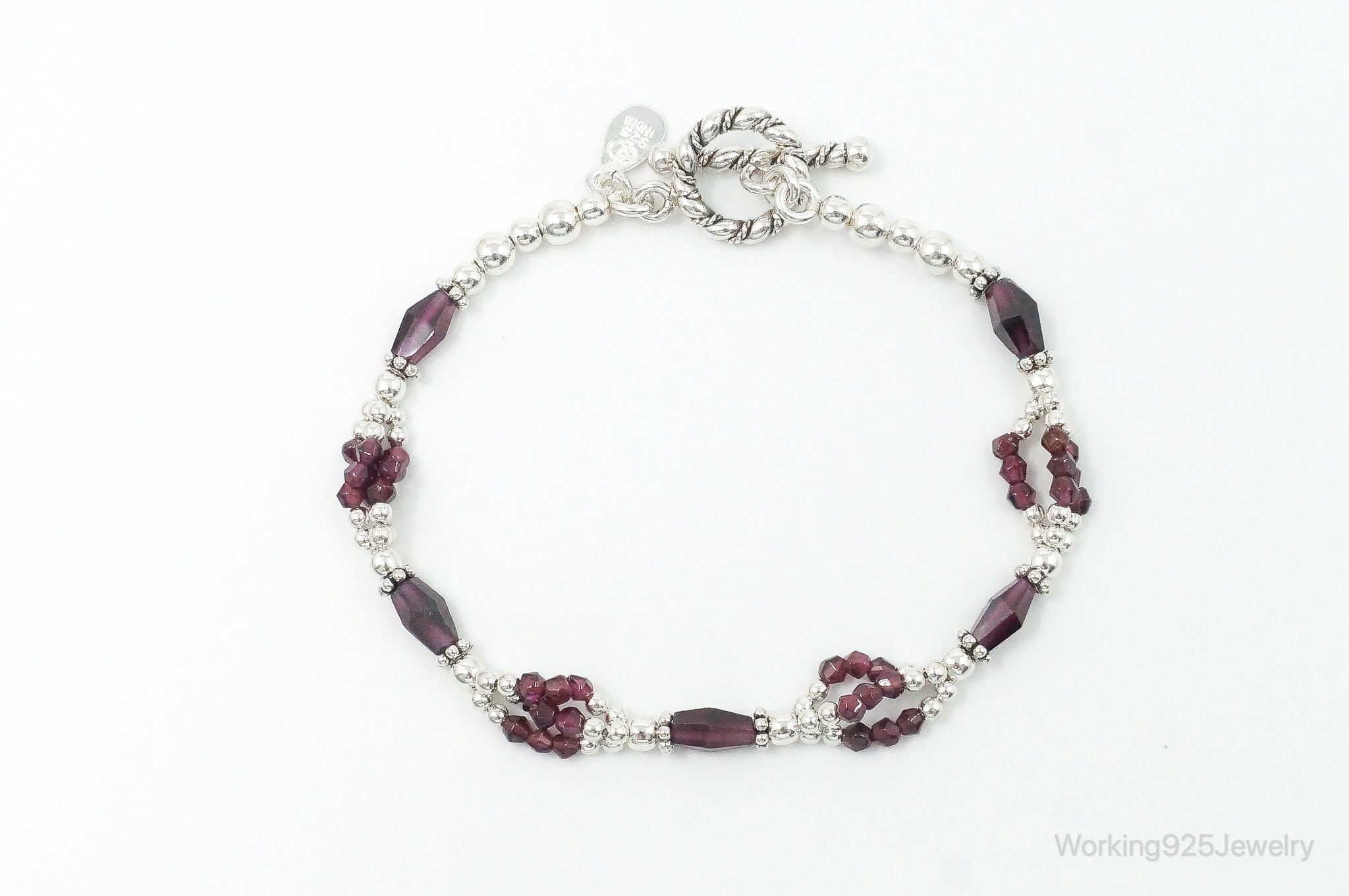 Designer DOUG PAULUS Rhodolite Garnet Sterling Silver Bead Toggle Bracelet