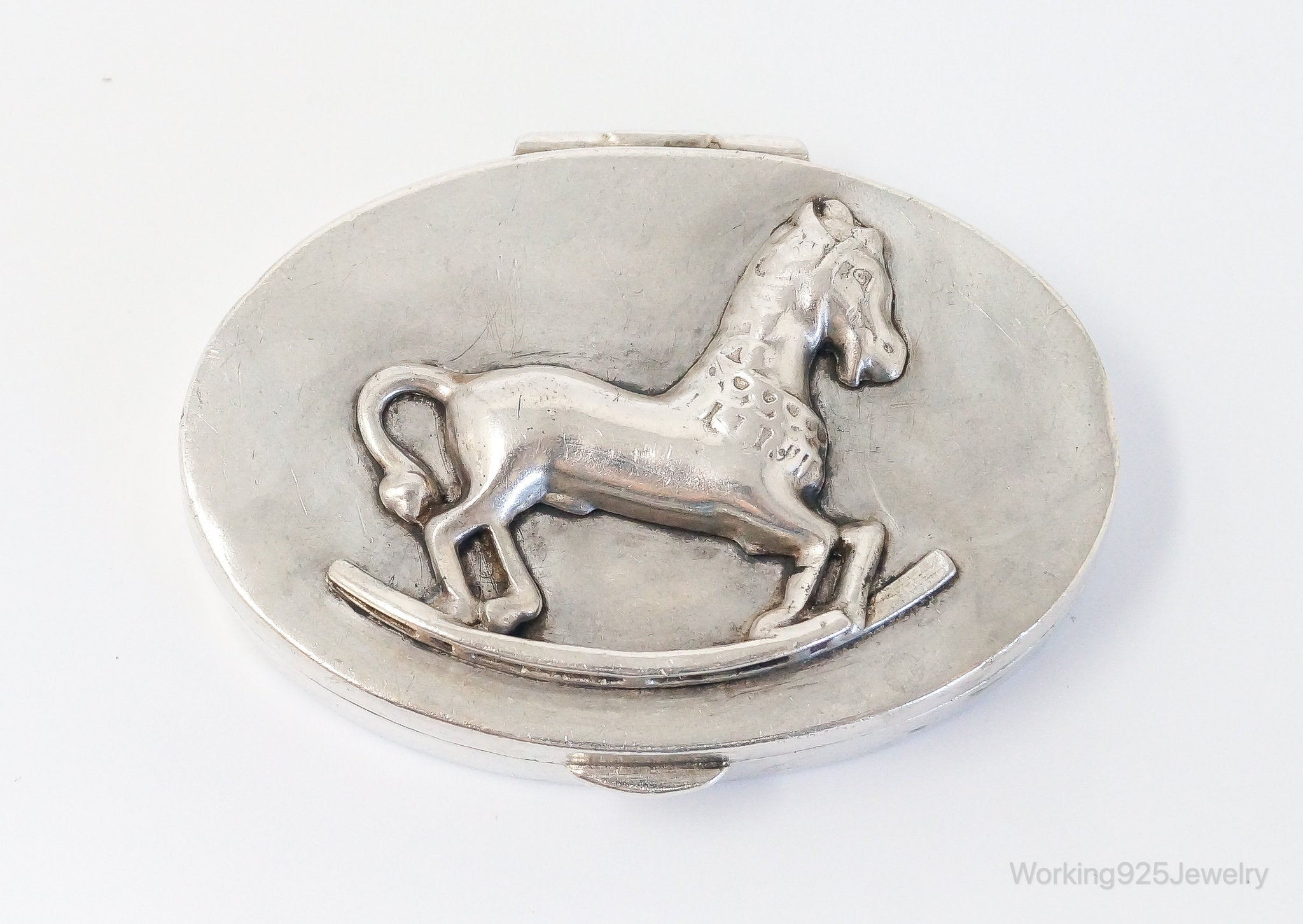 RARE Antique Ari D Norman Rocking Horse Sterling Silver Pill Snuff Beauty Box