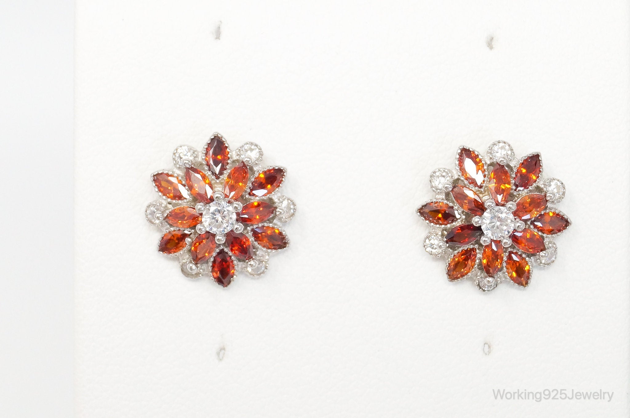 Orange Sapphire Cubic Zirconia Sterling Silver Stud Post Earrings