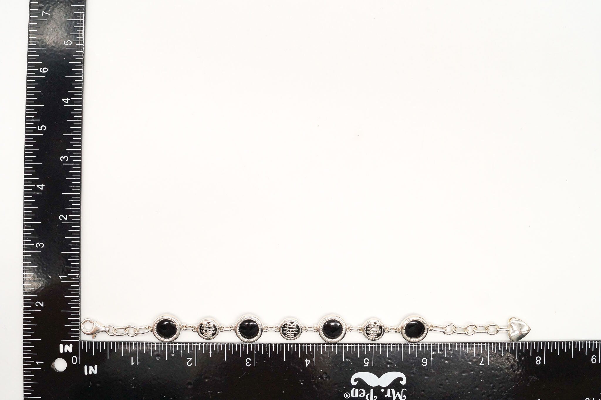 Vintage Black Onyx Good Fortune Sterling Silver Bracelet