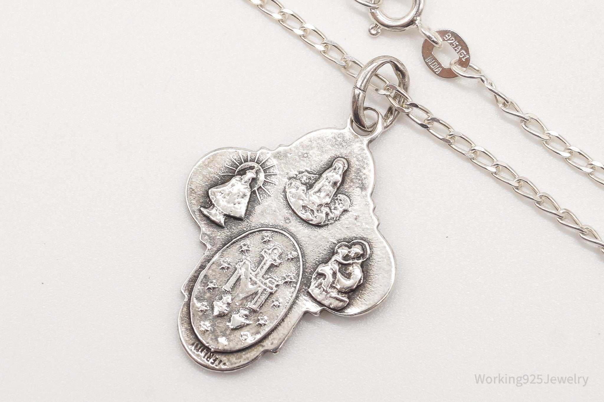 Antique Mary Pray For Us Sterling Silver Necklace