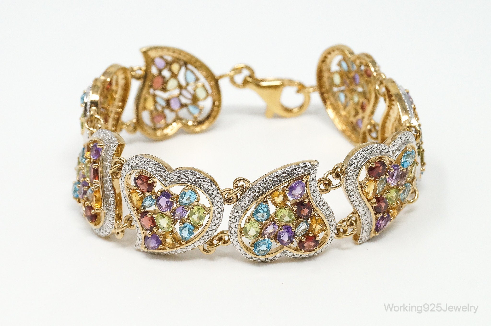 Designer Multi Gemstone Gold Vermeil Sterling Silver Bracelet
