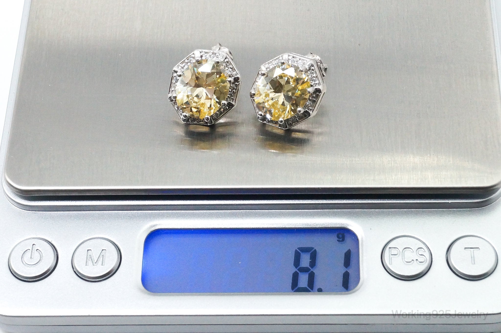 Designer ADI Large Citrine Cubic Zirconia Sterling Silver Earrings