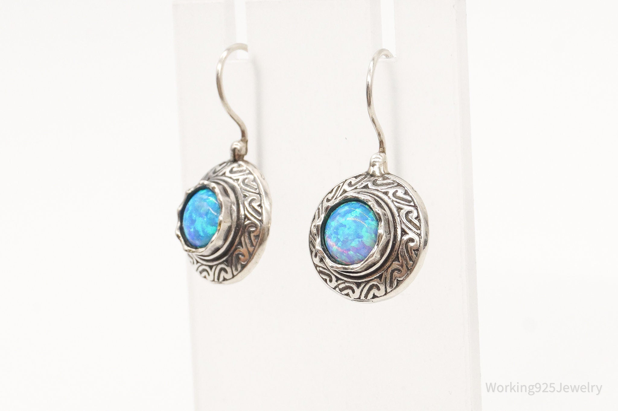 Designer TZ Blue Opal Sterling Silver Earrings