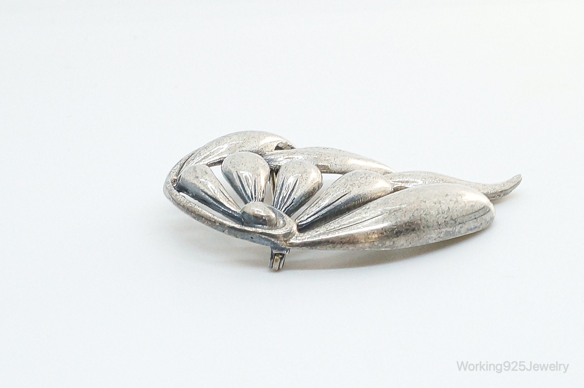 Antique Designer Danecraft Large Sterling Silver Flower Motif Pin Brooch