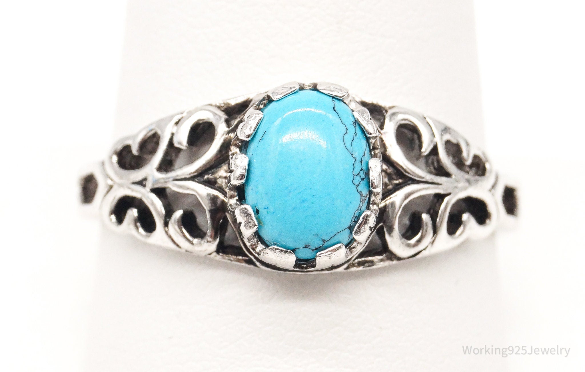 Vintage Designer SETA Turquoise Sterling Silver Ring Size 10.25