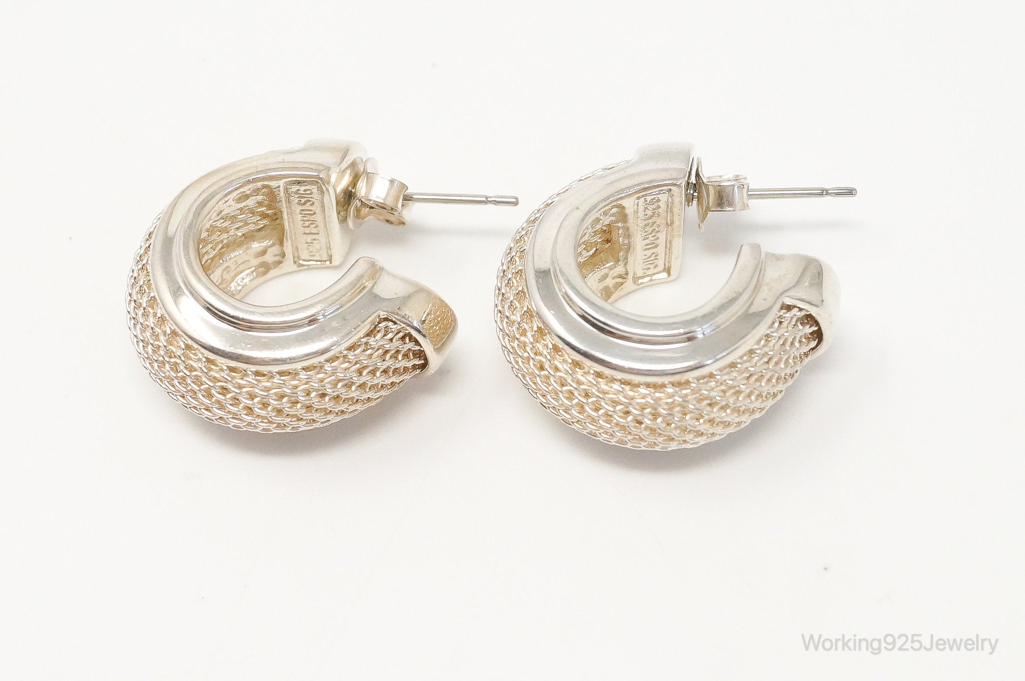 Designer Espo Sig Mesh Hoop Sterling Silver Earrings