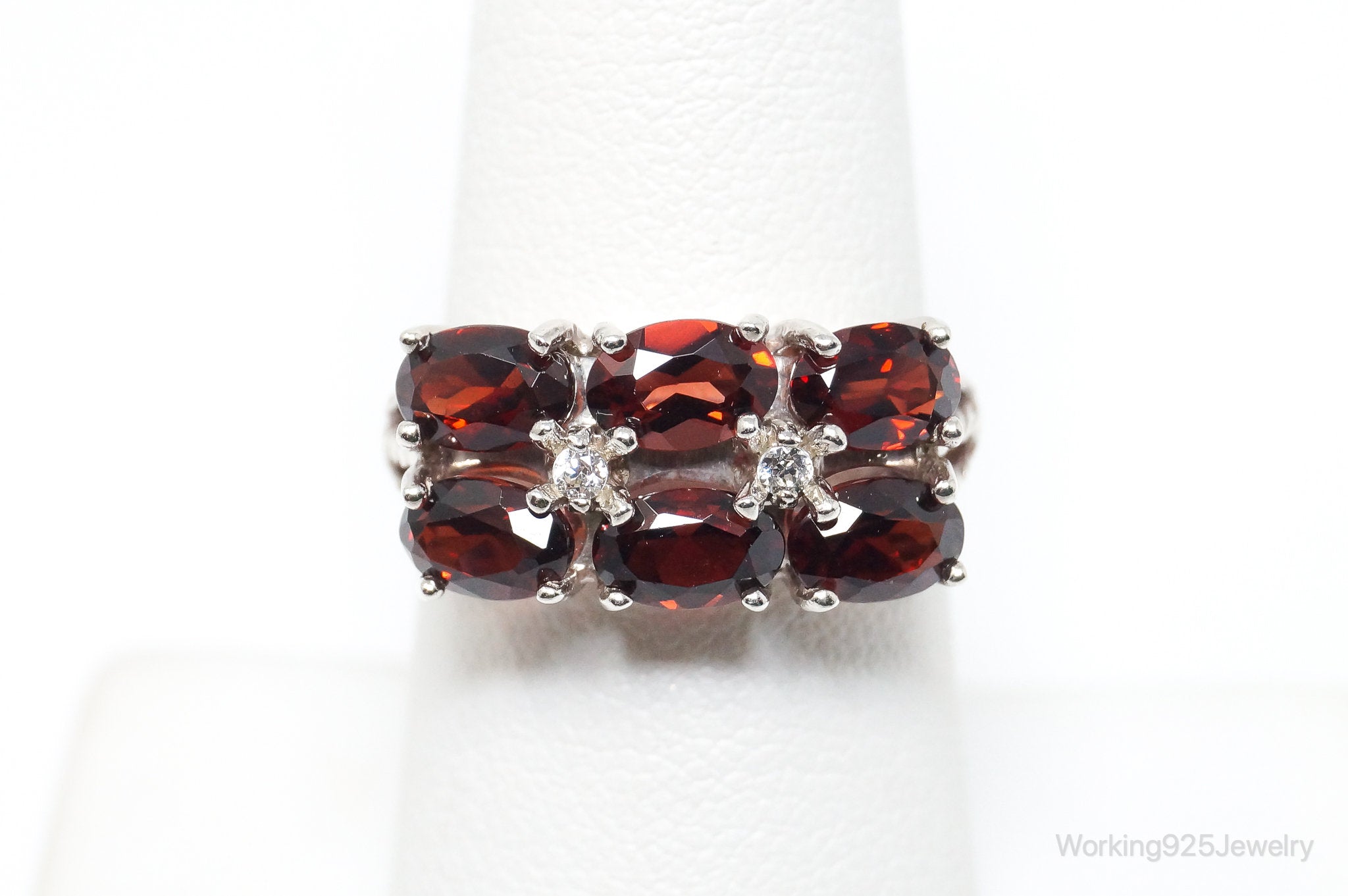 Vintage JED Garnet Diamonique Cubic Zirconia Sterling Silver Ring SZ 7.25