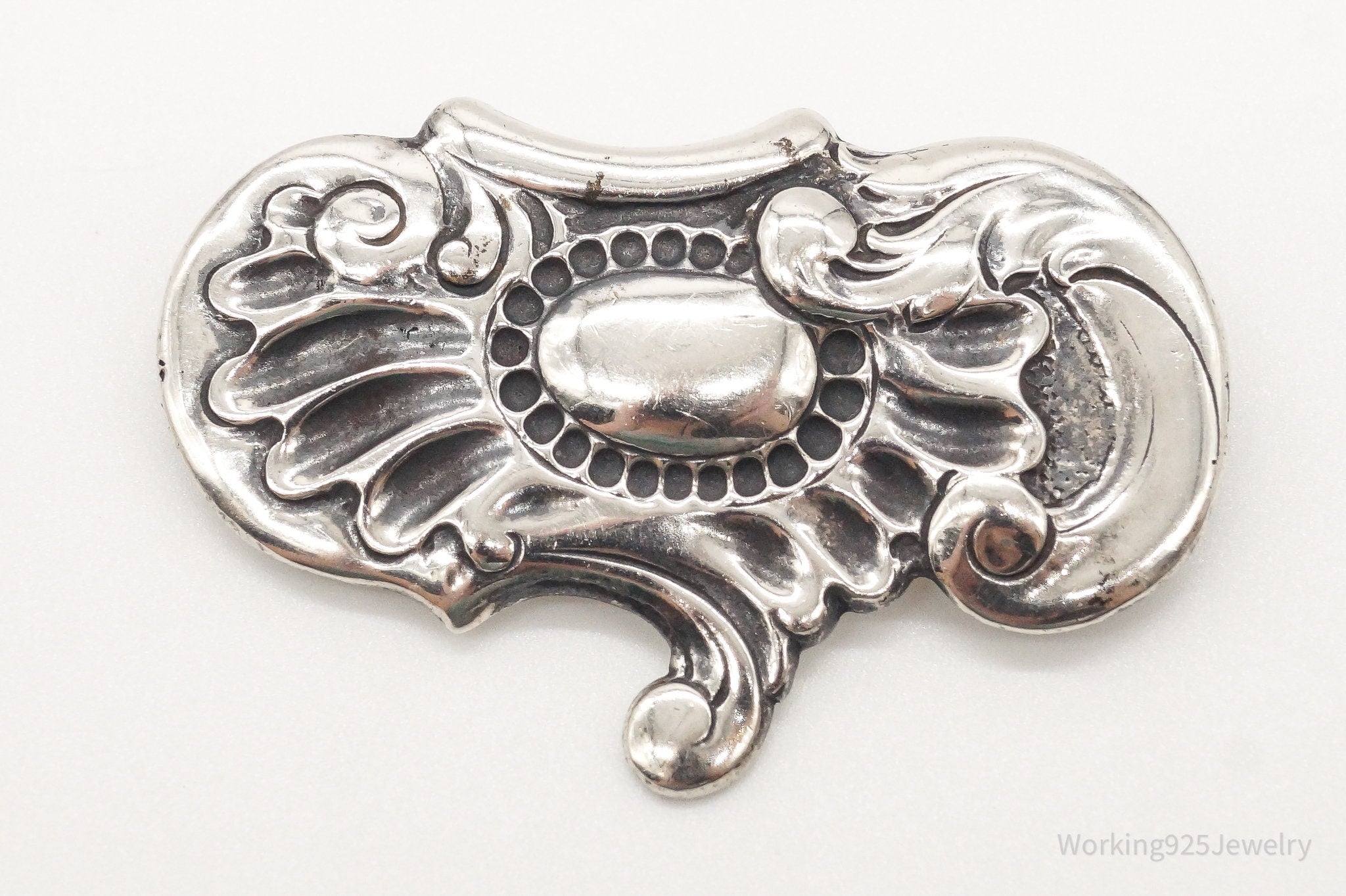 Antique Art Nouveau Silver Floral Pin Brooch