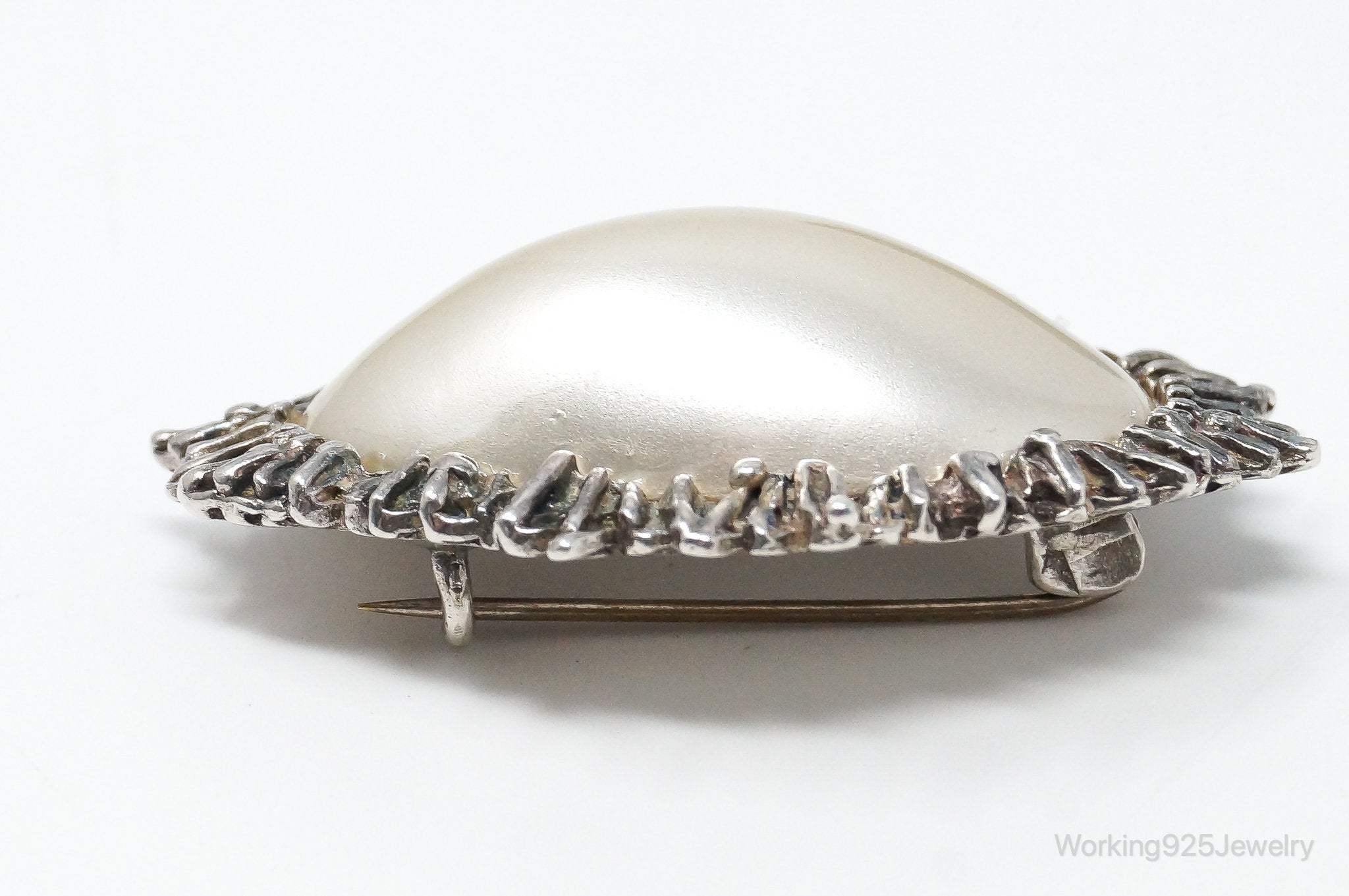 Rare Vintage Astrid Holthe Pearl Sterling Silver Brooch Pin