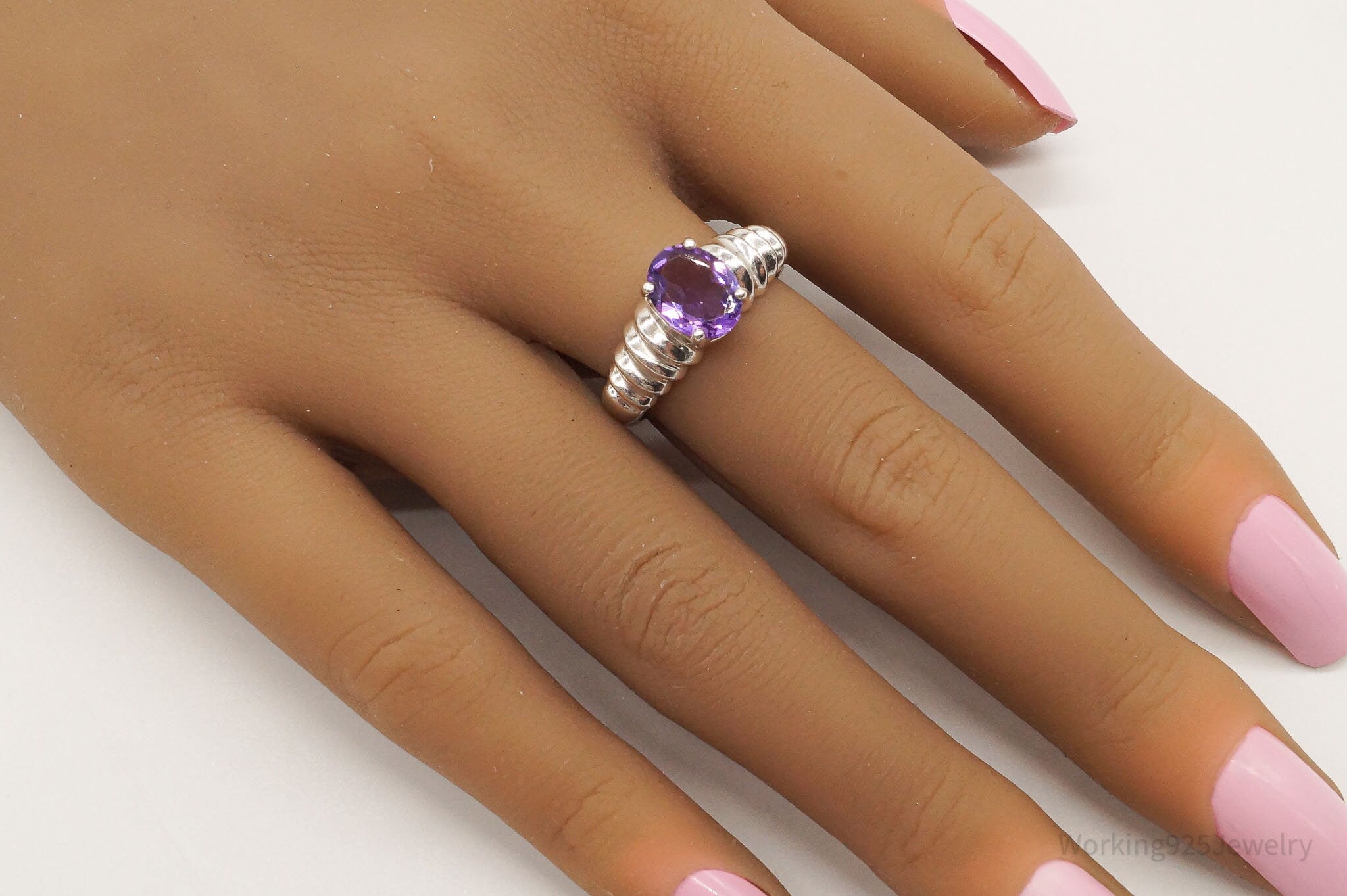 Vintage Amethyst Sterling Silver Ring - Size 9