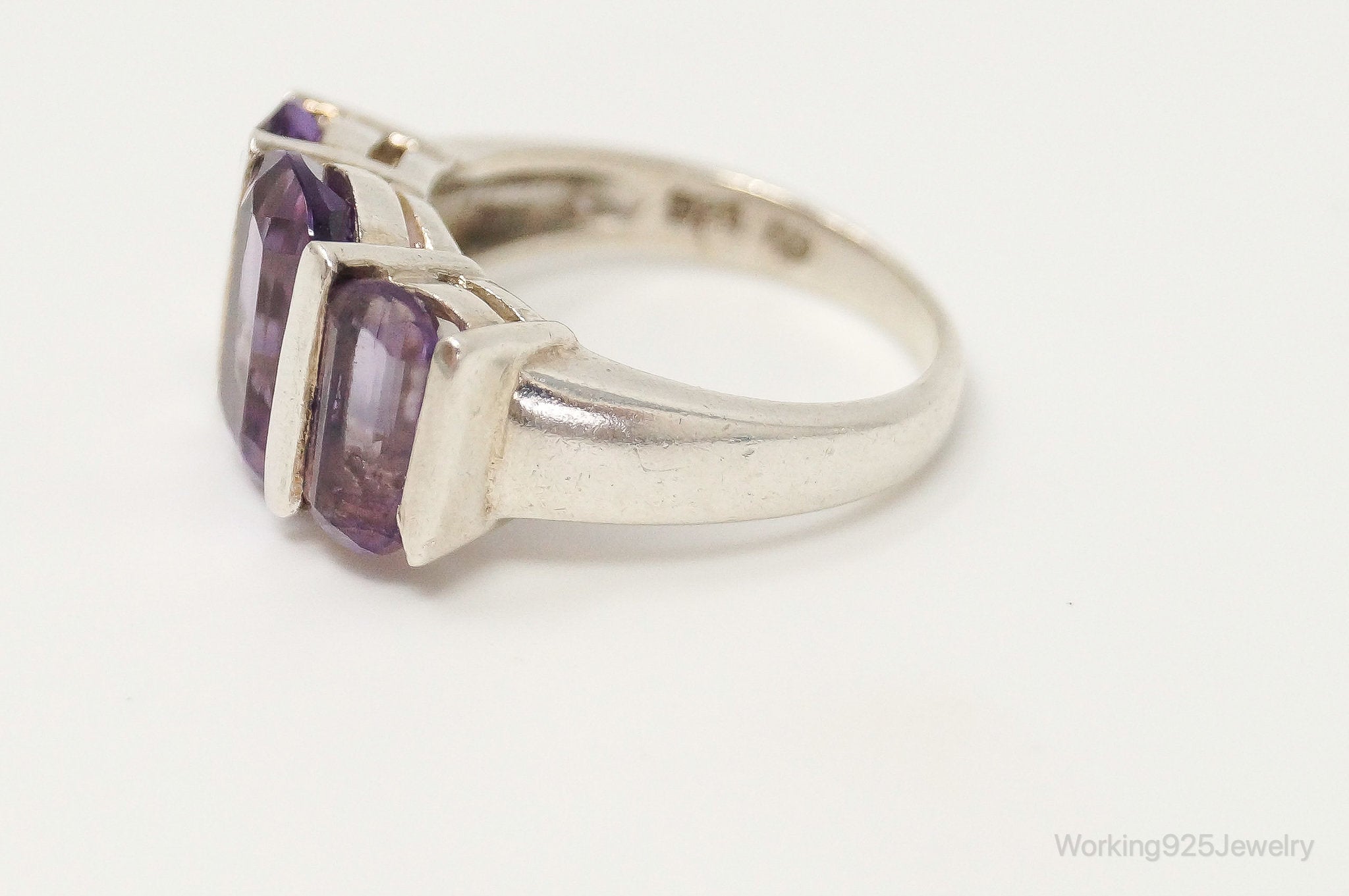 Vintage Art Deco Style Amethyst Sterling Silver Ring Size 7