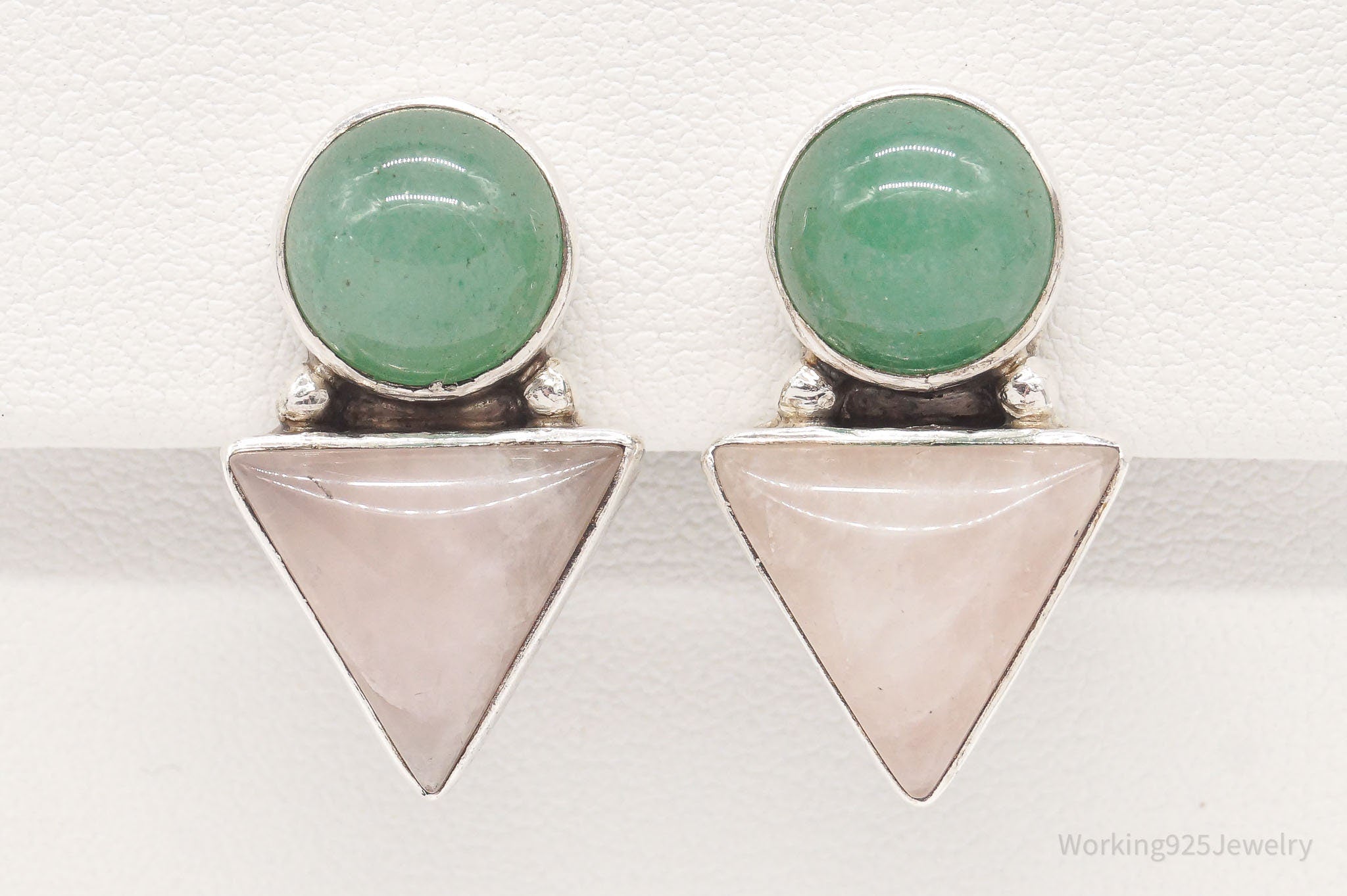 Vintage Designer Carol Felley Rose Quartz Aventurine Sterling Silver Earrings