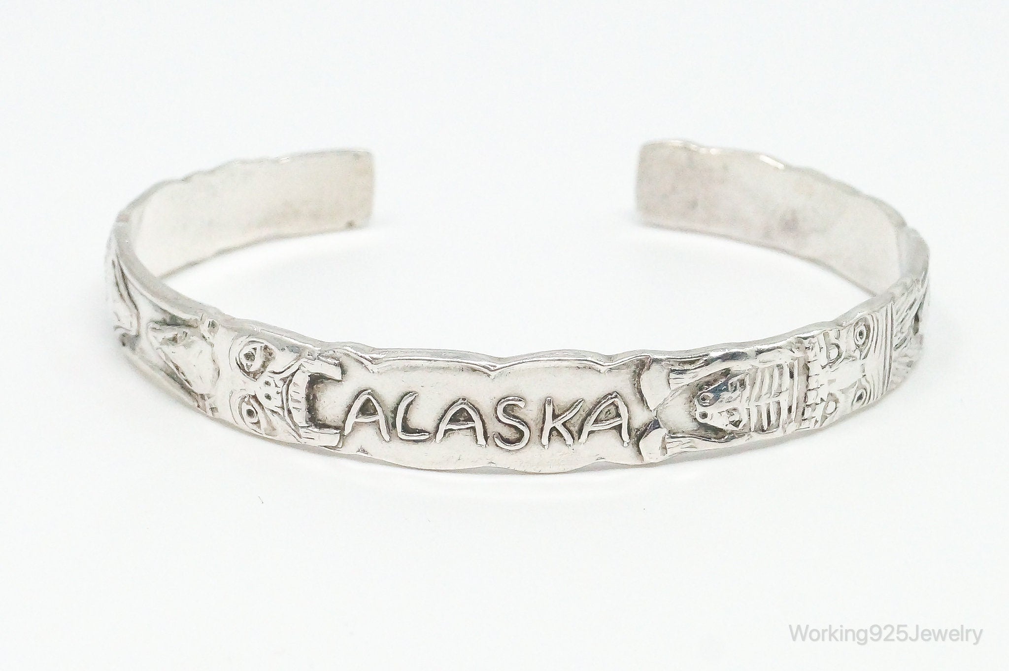 Vintage ALASKA Tribal Totem Sterling Silver Cuff Bracelet