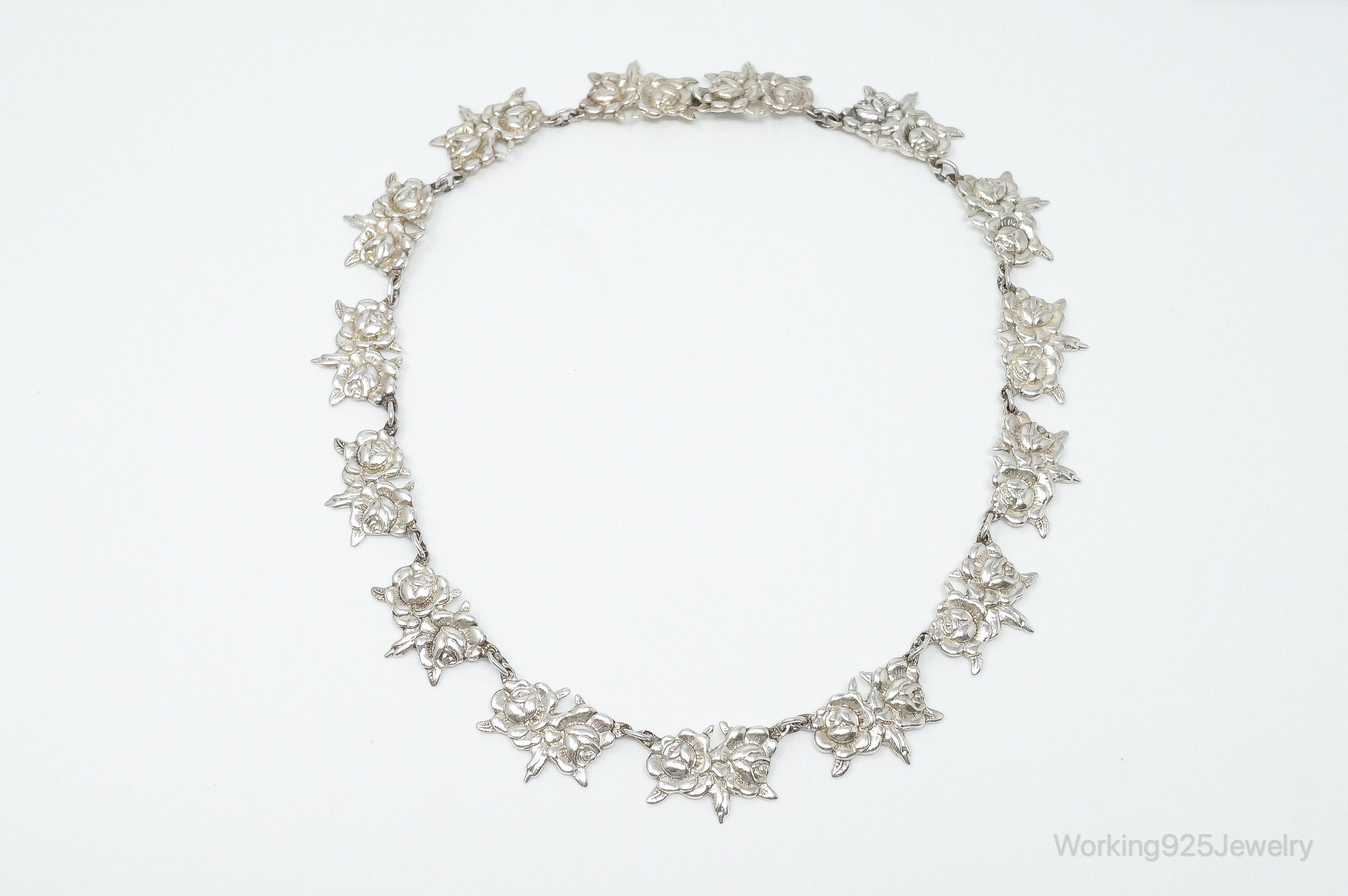 Antique Art Nouveau Roses Sterling Silver Necklace