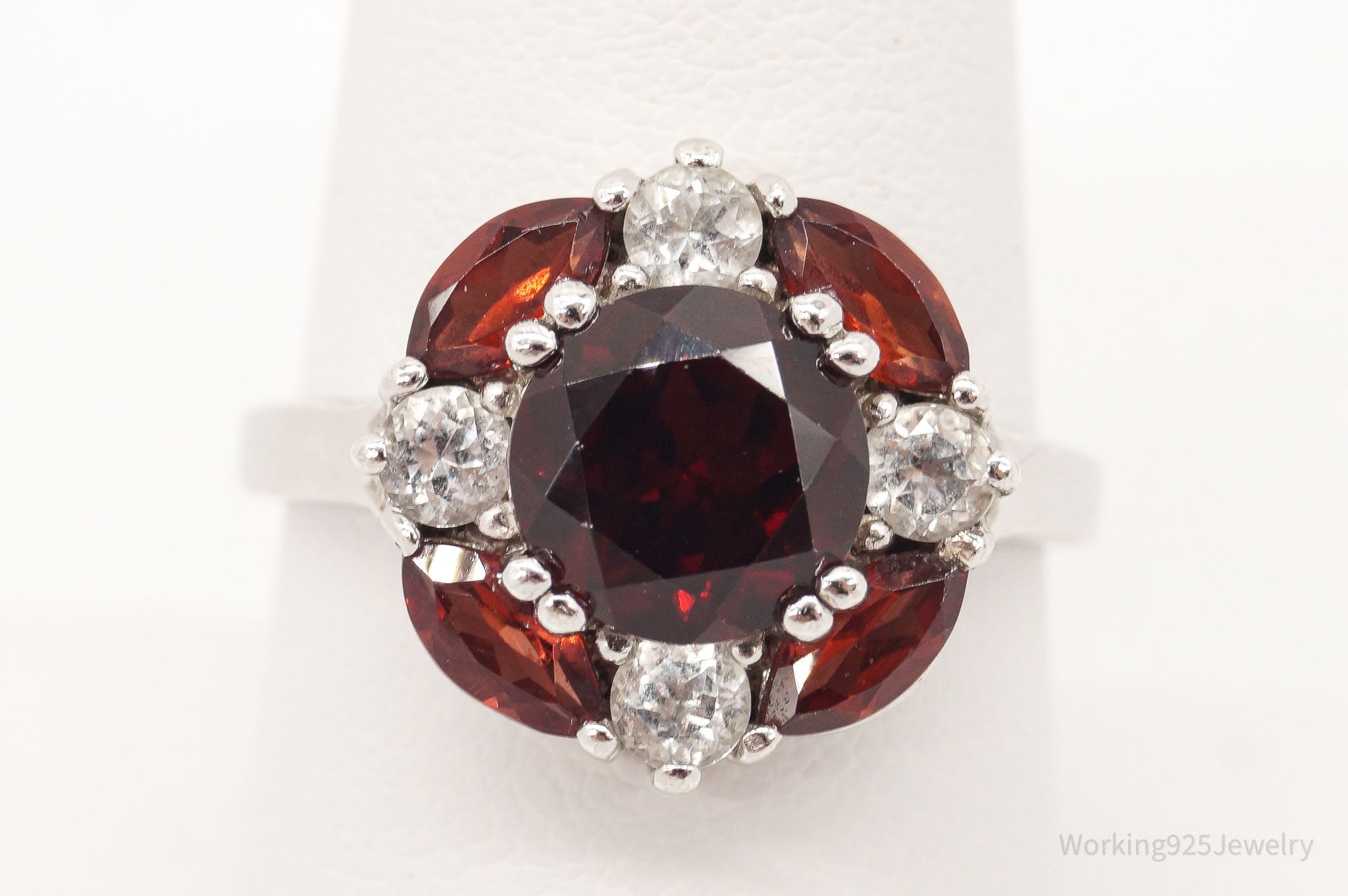 Vintage Designer RJ Garnet Cubic Zirconia Sterling Silver Ring - Size 9