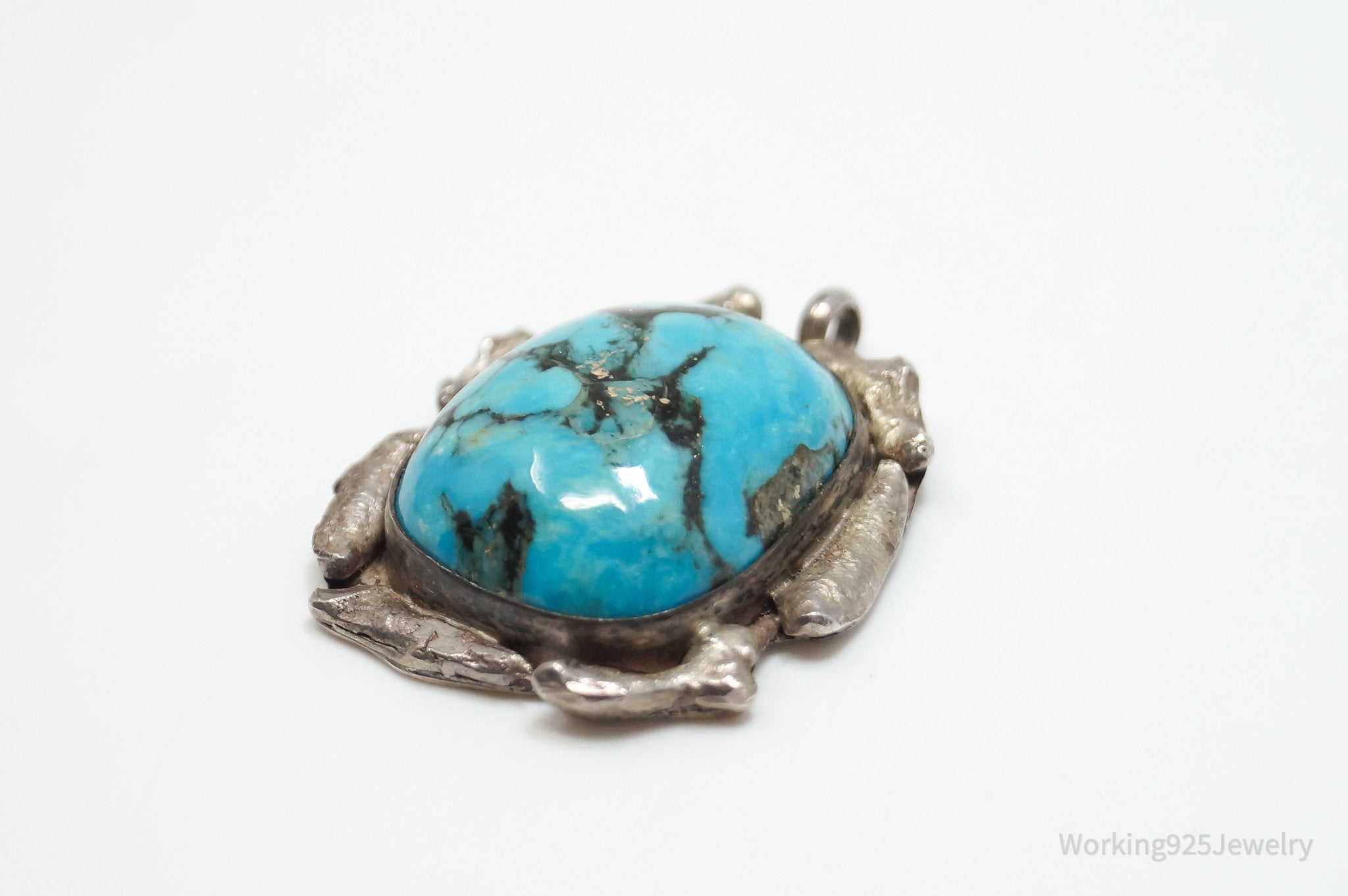 Vintage Handmade Native American Jimmy Herald Turquoise Sterling Silver Pendant