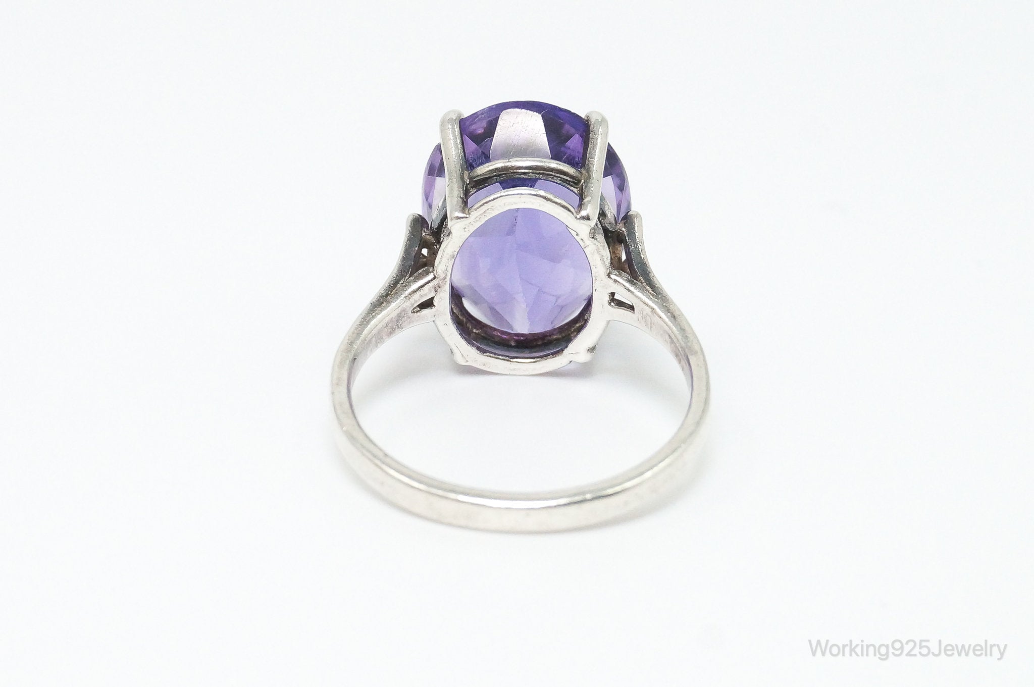 Vintage Designer Large Amethyst Sterling Silver Ring - Size 7.25