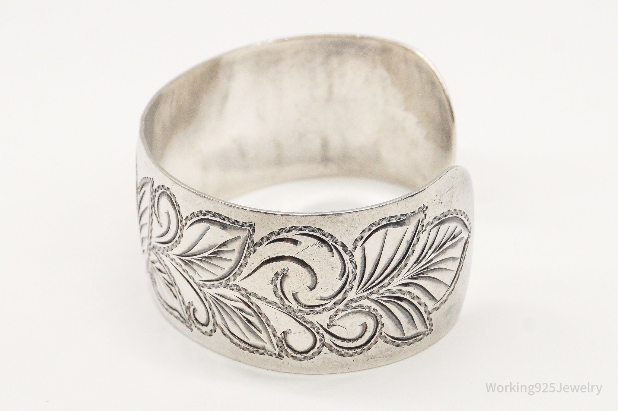 Antique Art Nouveau Motif Floral Sterling Silver Cuff Bracelet