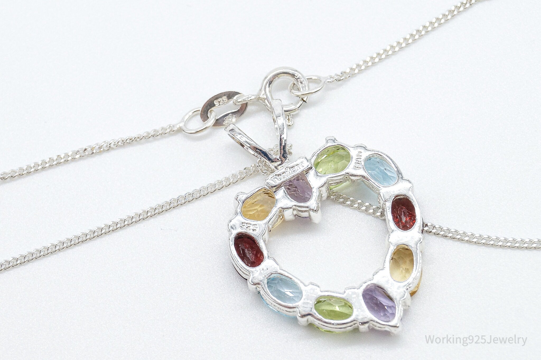 Multi Gemstone Large Heart Sterling Silver Necklace