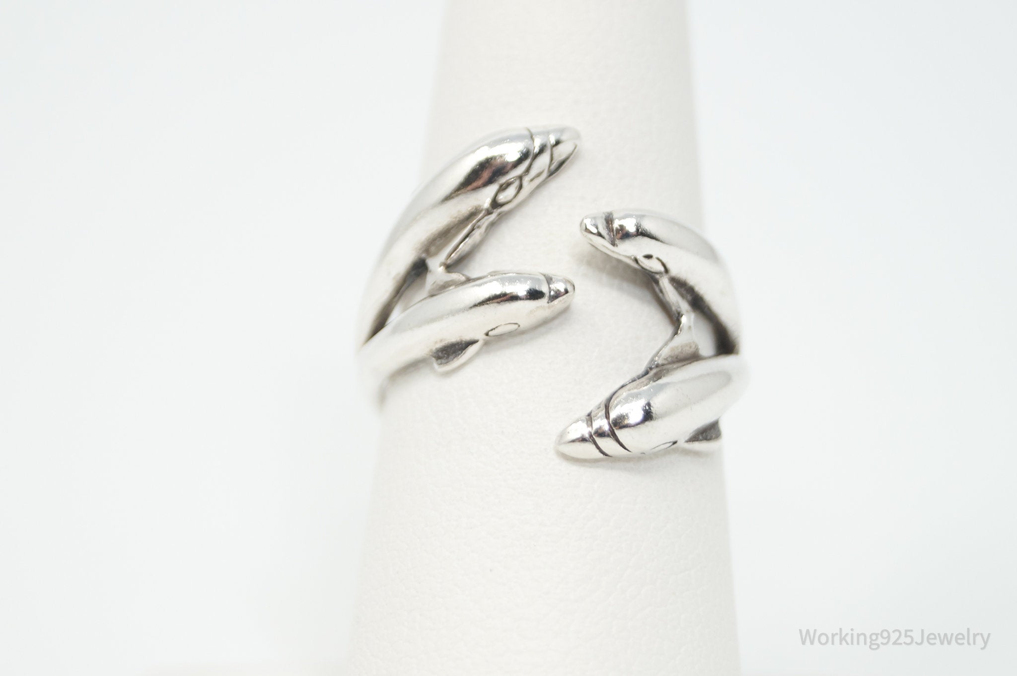 Vintage Dolphins Sterling Silver Wrap Adjustable Ring - Sz 7