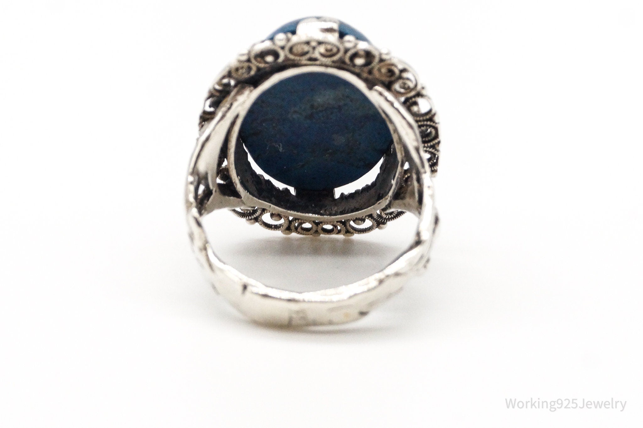Antique Deep Blue Gemstone Sterling Silver Ring Size 4.75