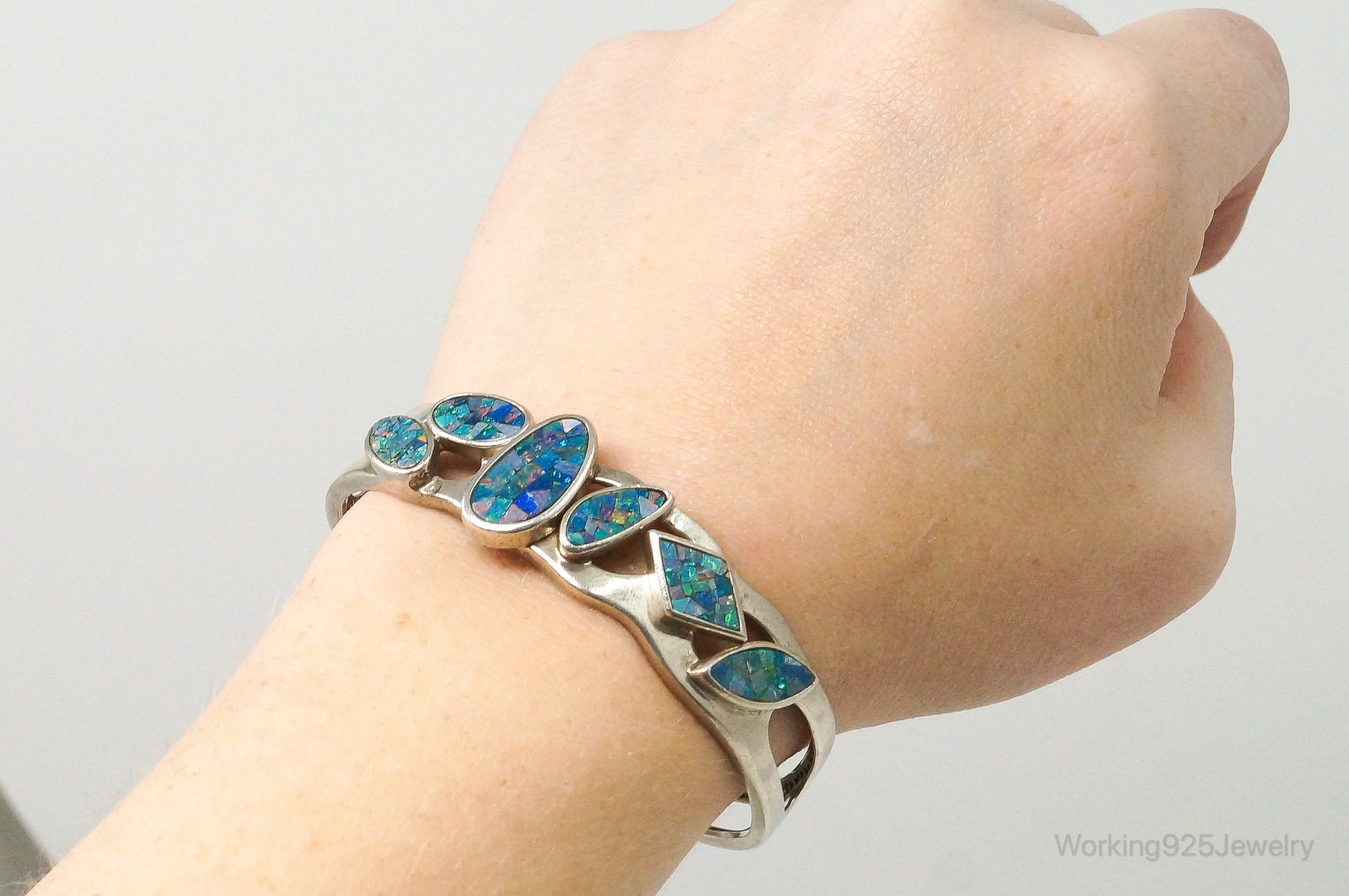 Vintage Designer Whitney Kelly WK Blue Fire Opal Sterling Silver Bracelet