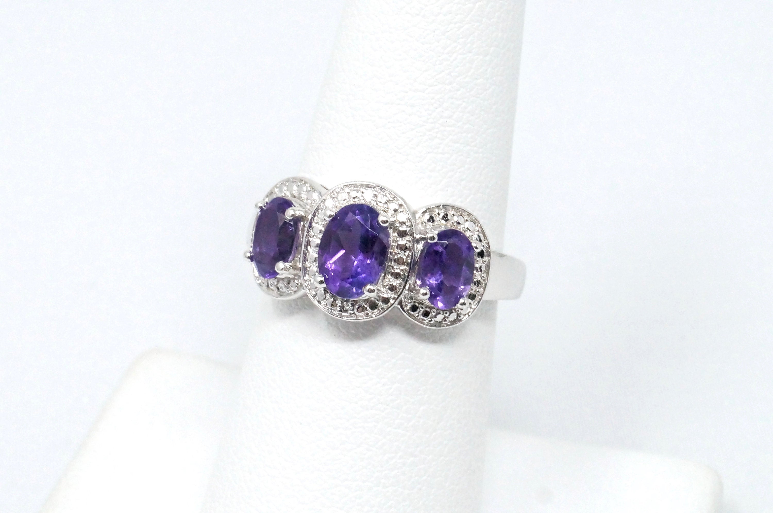 Vintage Art Deco Style Purple Amethyst Sterling Silver Ring - Size 6.75