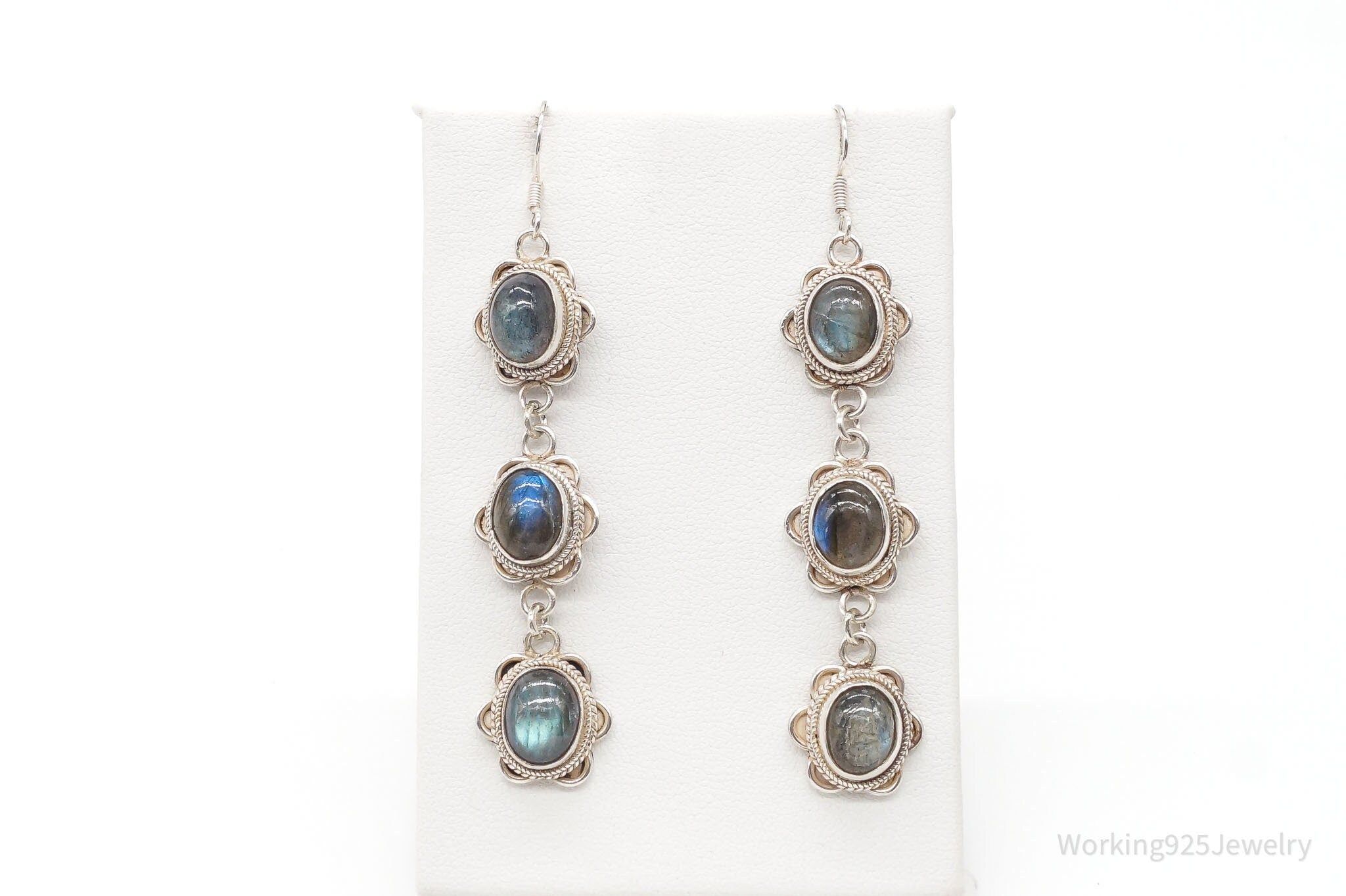 Vintage Labradorite Bali Inspired Sterling Silver Earrings