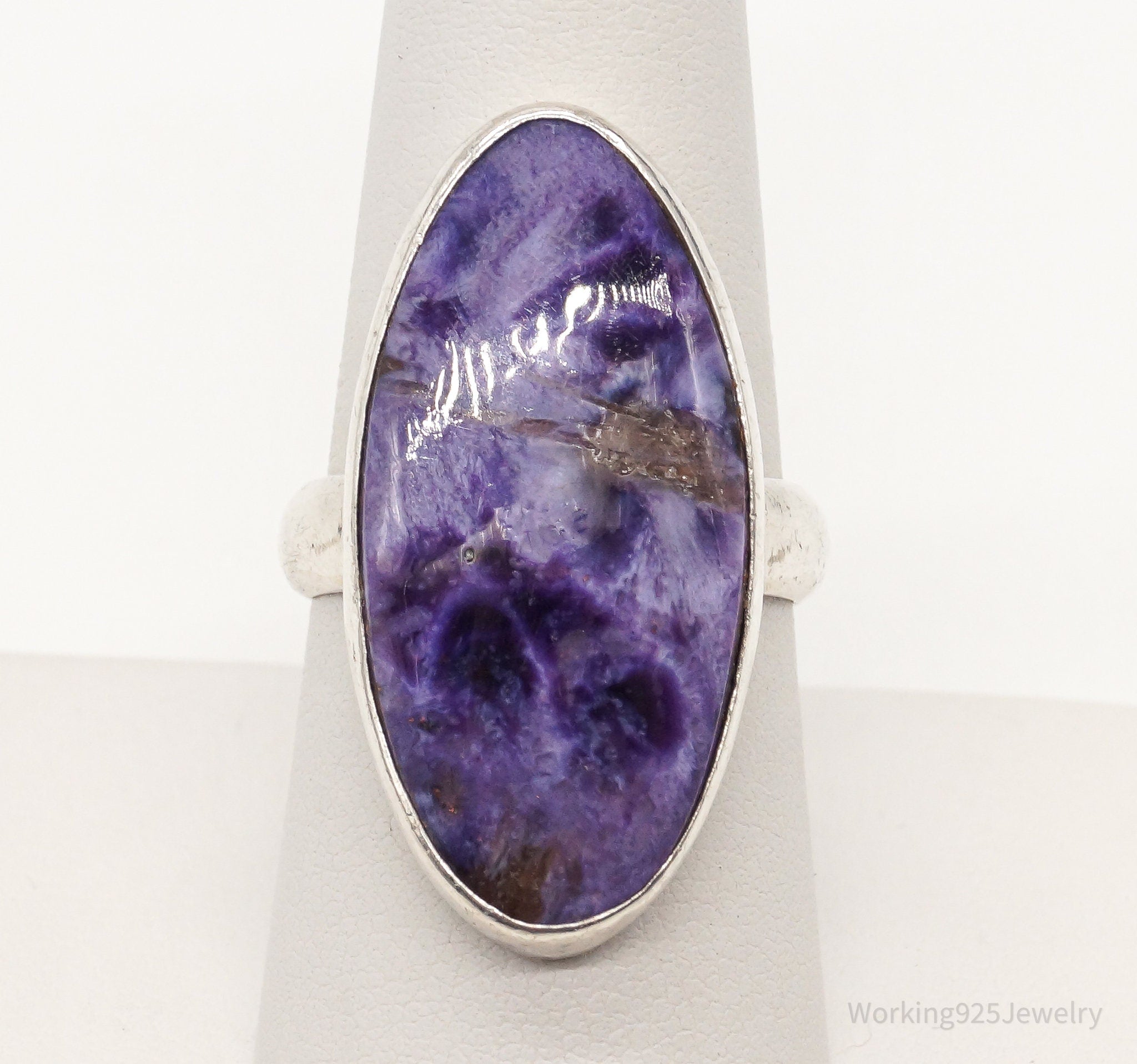 Vintage Large Charoite Sterling Silver Ring - Size 8.25
