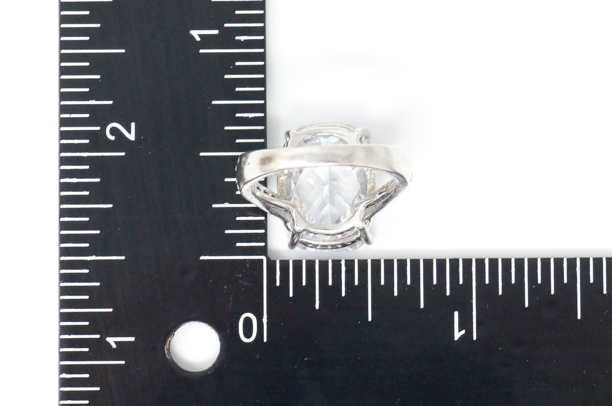 Vintage Large Cubic Zirconia Art Deco Style Sterling Silver Ring - Size 6