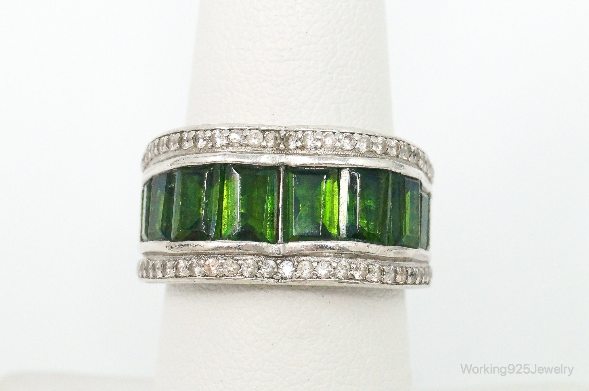 Designer Lab Emerald Cubic Zirconia Sterling Silver Ring - Size 7