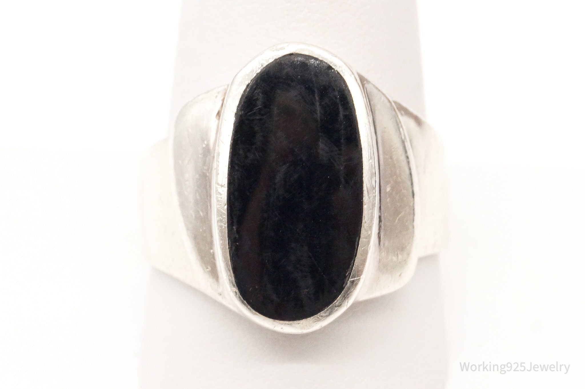 Vintage Black Onyx Sterling Silver Ring - Size 10.75