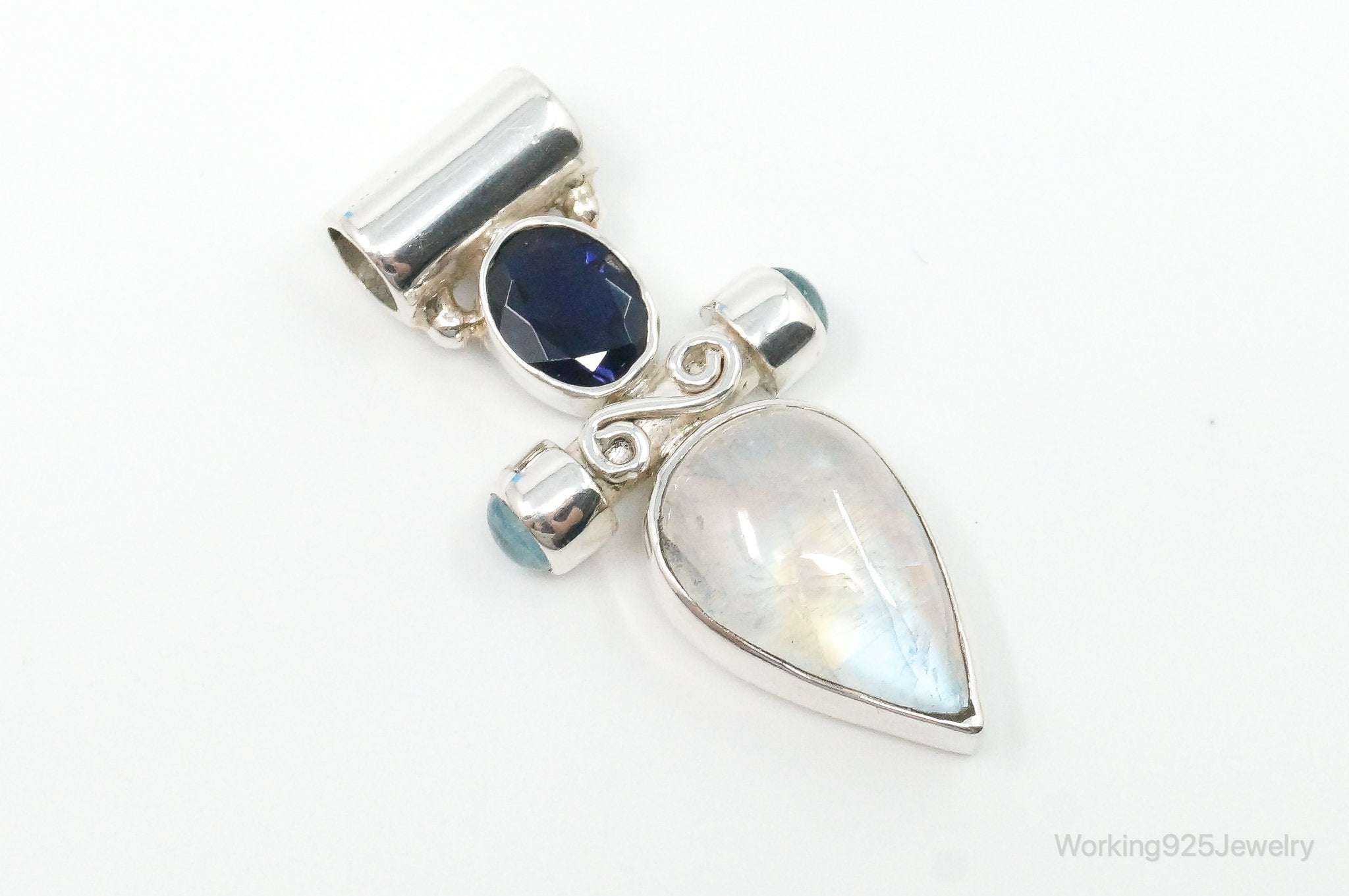 Large Vintage SJ Amethyst Blue Topaz Moonstone Sterling Silver Pendant