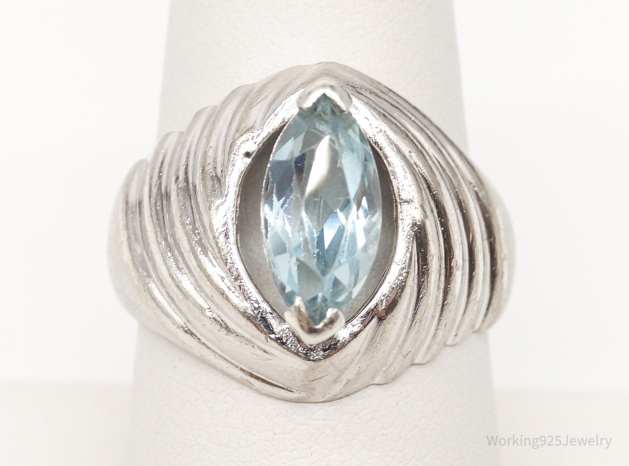 Vintage Blue Topaz Sterling Silver Ring - Size 7.75