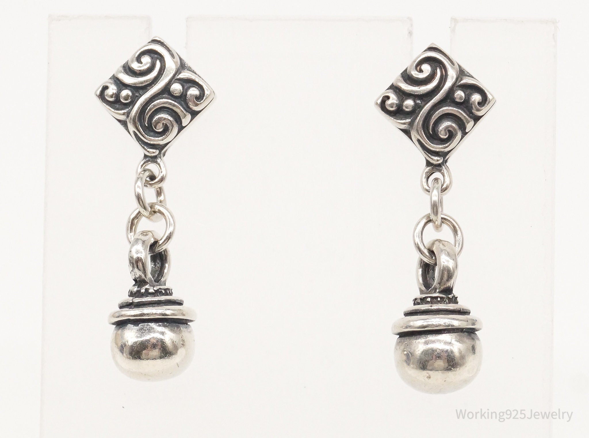 Vintage Bali Inspired Sterling Silver Dangle Earrings