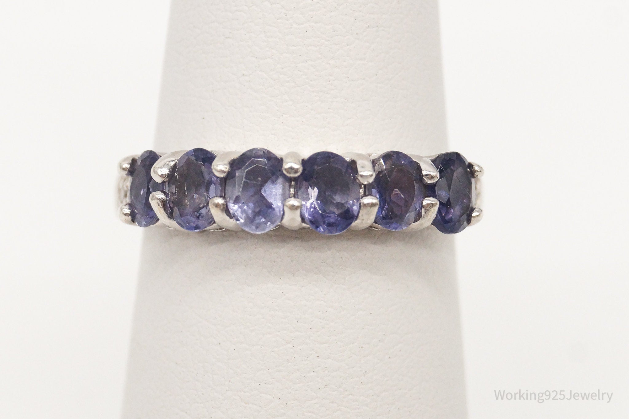 Vintage Designer BBJ Iolite Two Diamond Sterling Silver Ring - Size 5