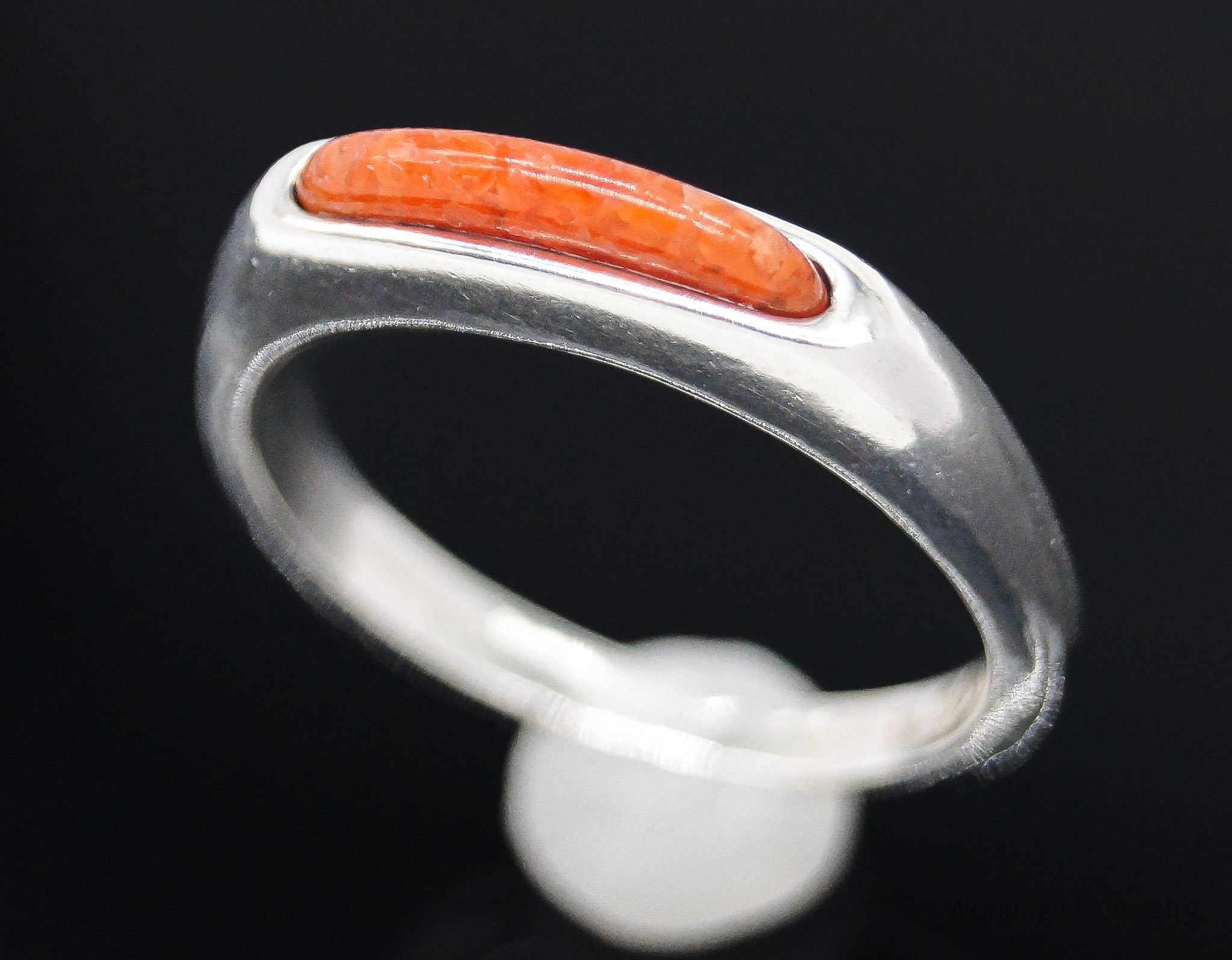 Vintage Designer Carolyn Pollack Crushed Coral Sterling Silver Ring - Size 6