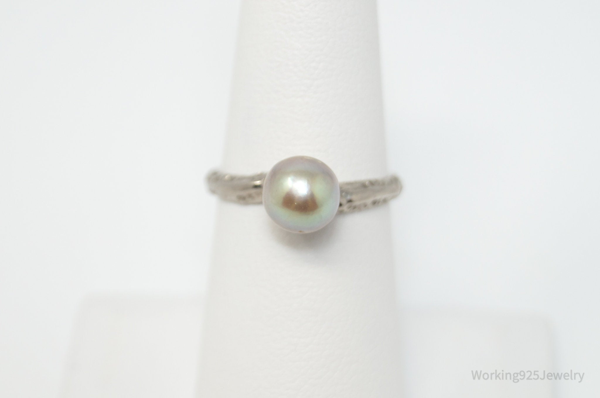 Antique Victorian Faux Pearl Silver Coated Ring - Sz 6.5