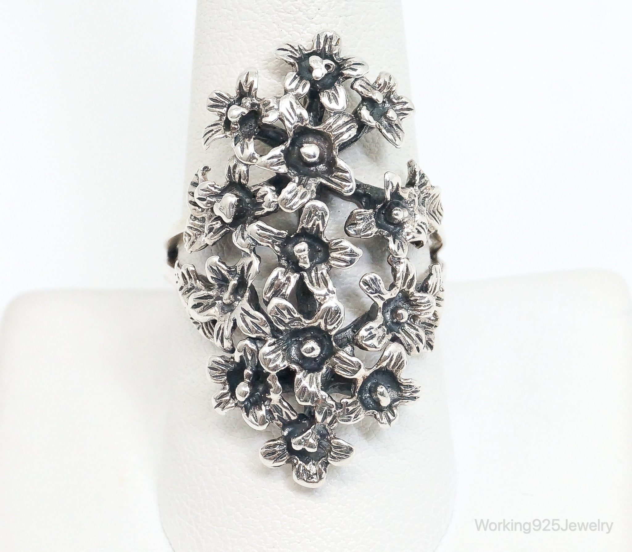 Vintage Flower Bouquet Sterling Silver Ring - Size 9.25