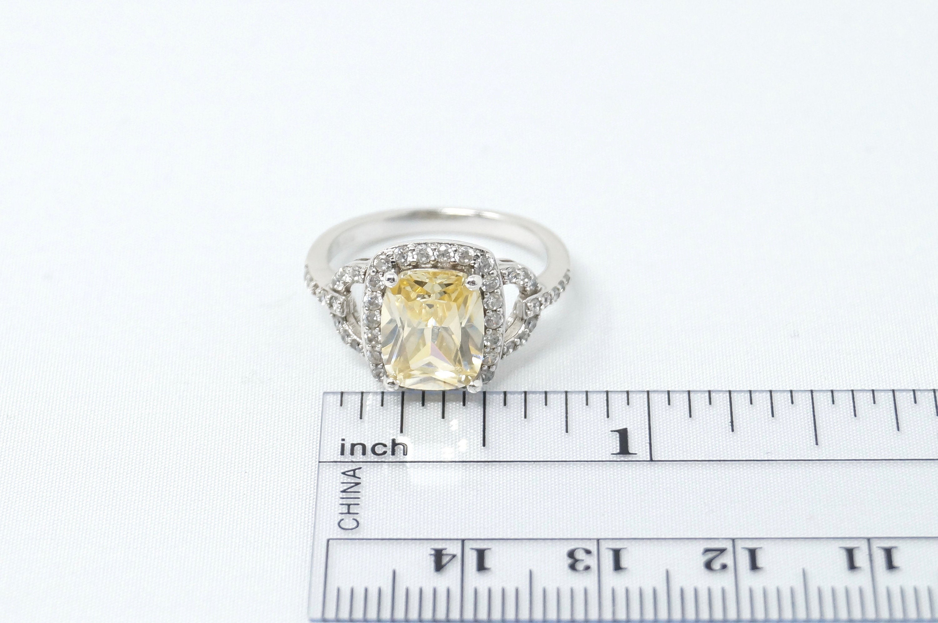 Vintage Designer Large Citrine CZ Art Deco Style Sterling Silver Ring Sz 6.75