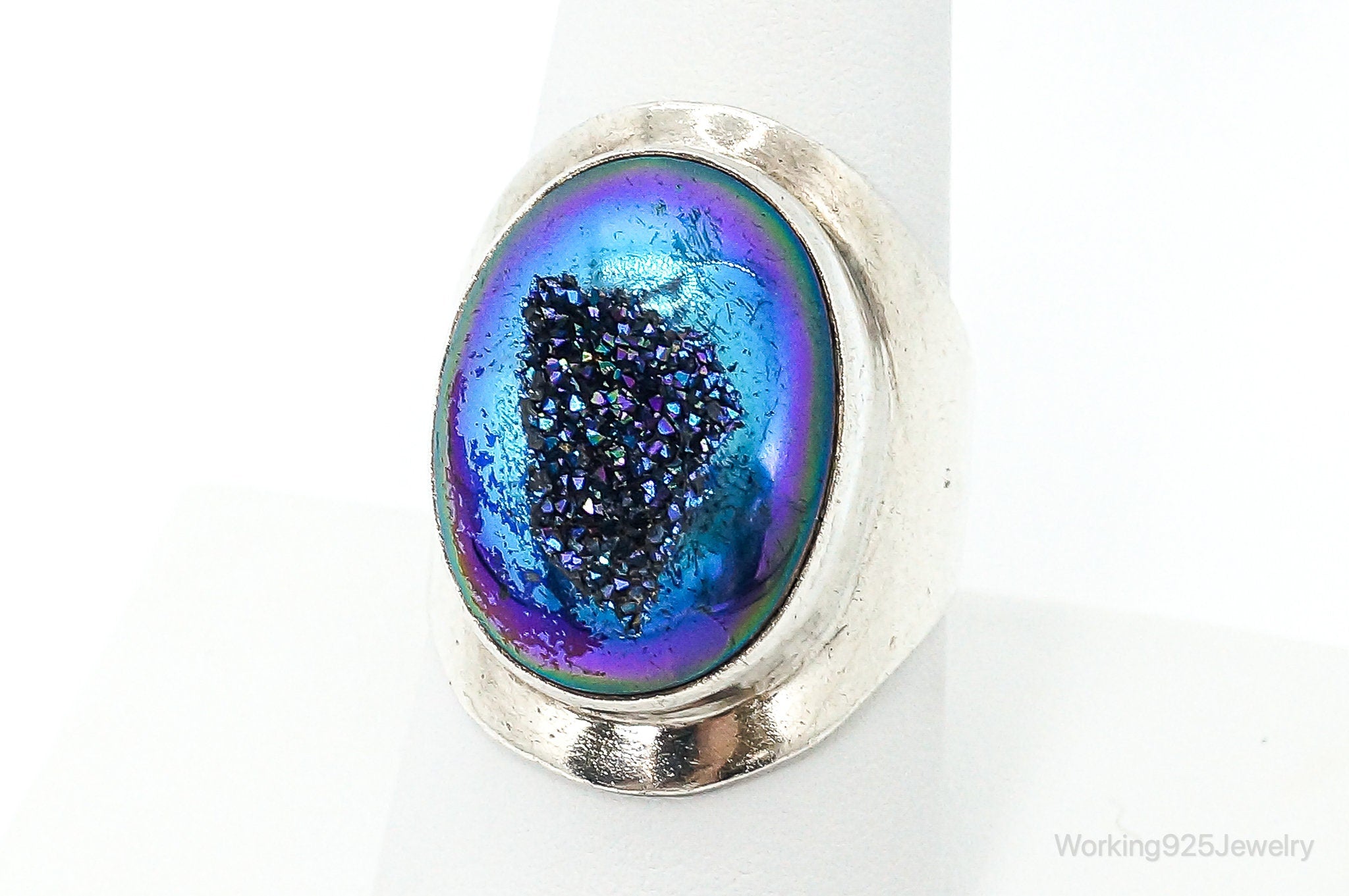 Large Druzy Quartz Sterling Silver Ring - Size 9