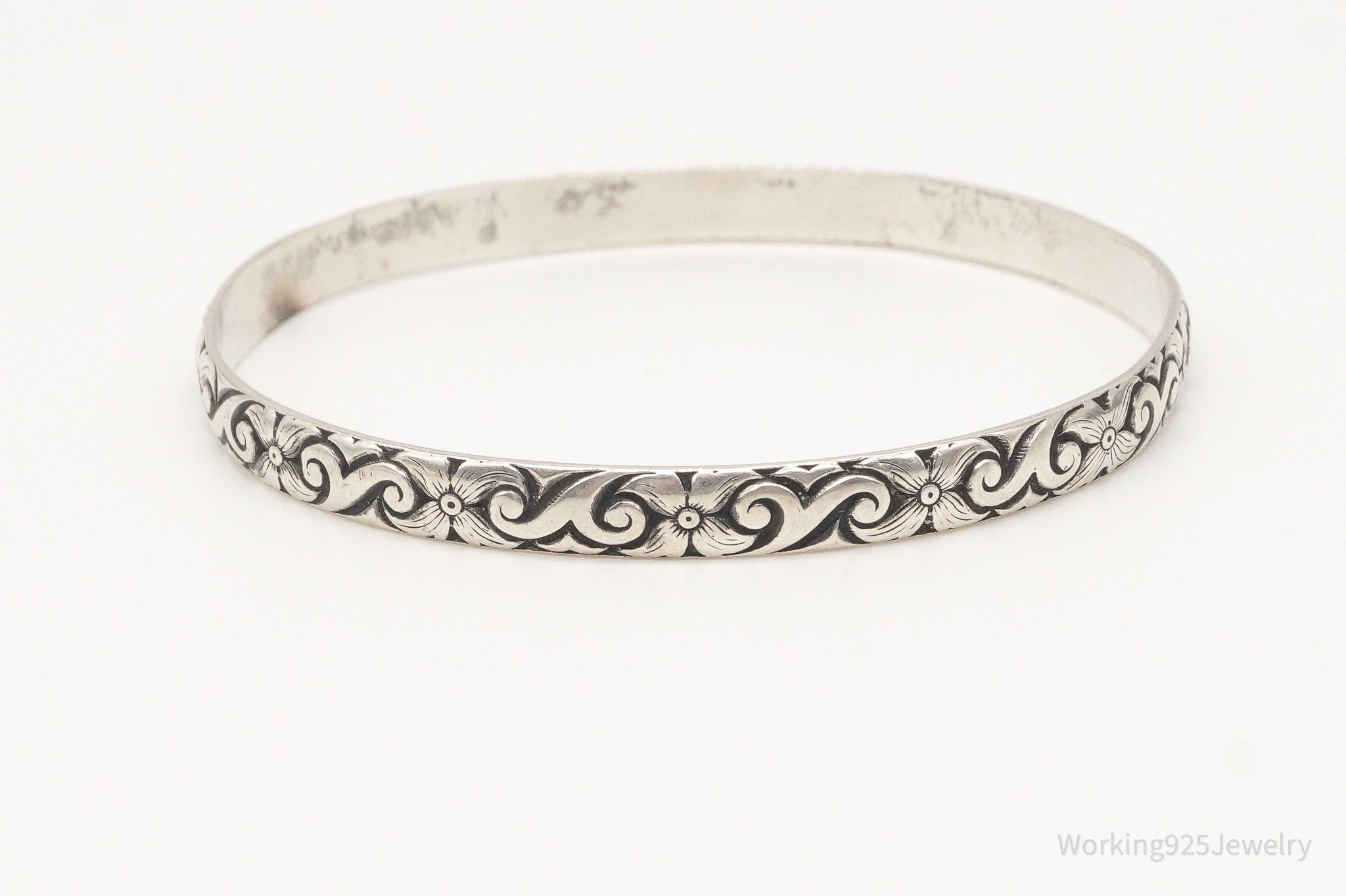 Antique Designer Danecraft Felch Co Sterling Silver Floral Bangle Bracelet