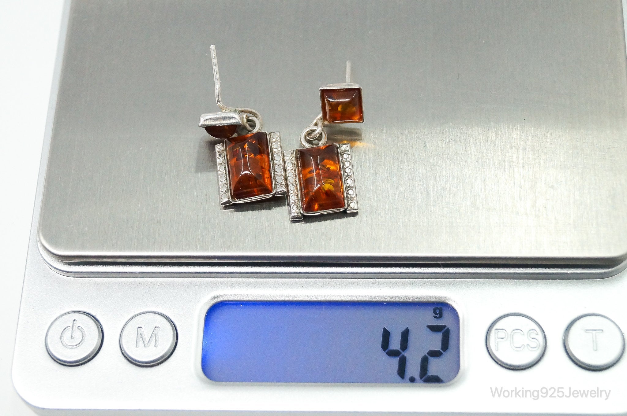 Vintage Amber Sterling Silver Earrings