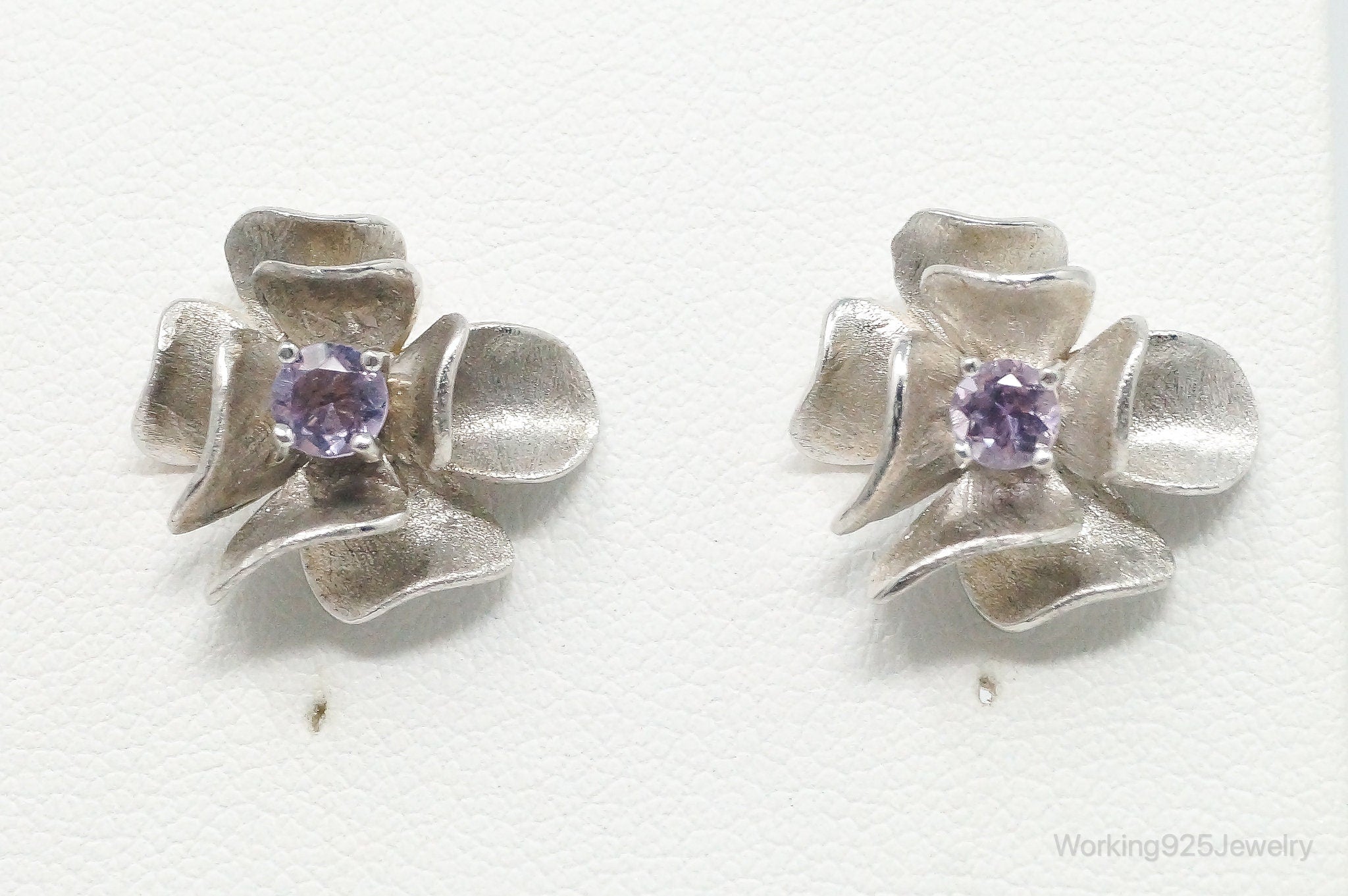 Vintage ATI Amethyst Flowers Sterling Silver Earrings